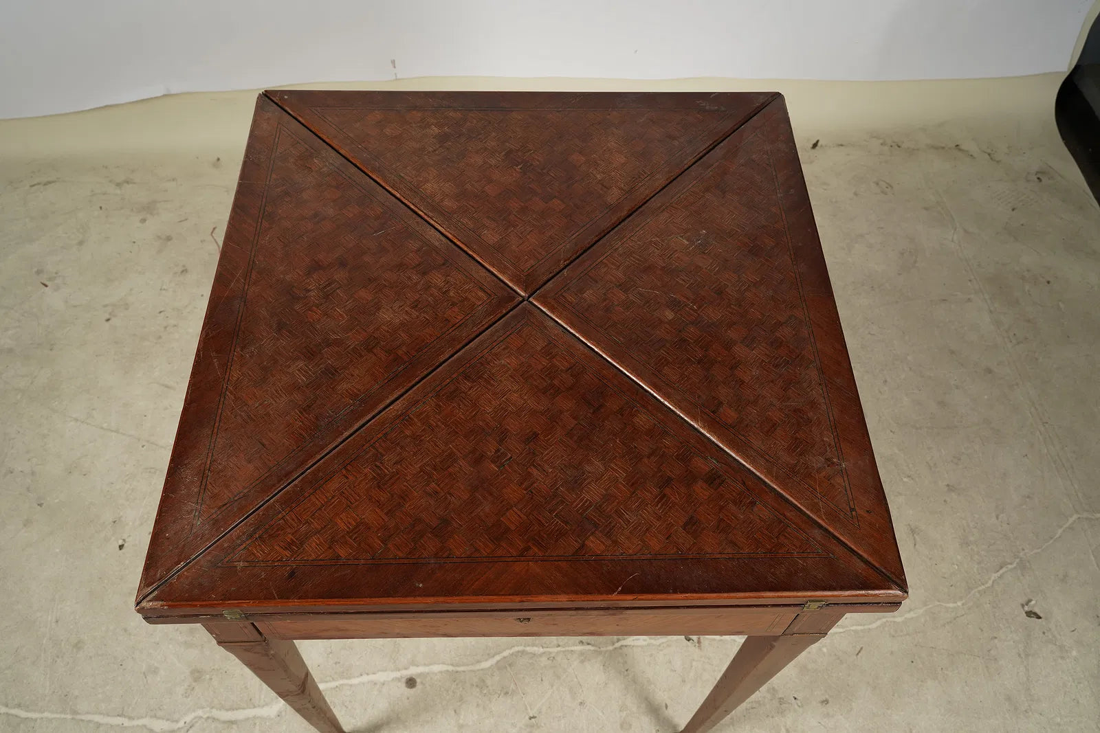 AF1-172: Antique French Directoire Parquetry Handkerchief Game Table Late 19th Century