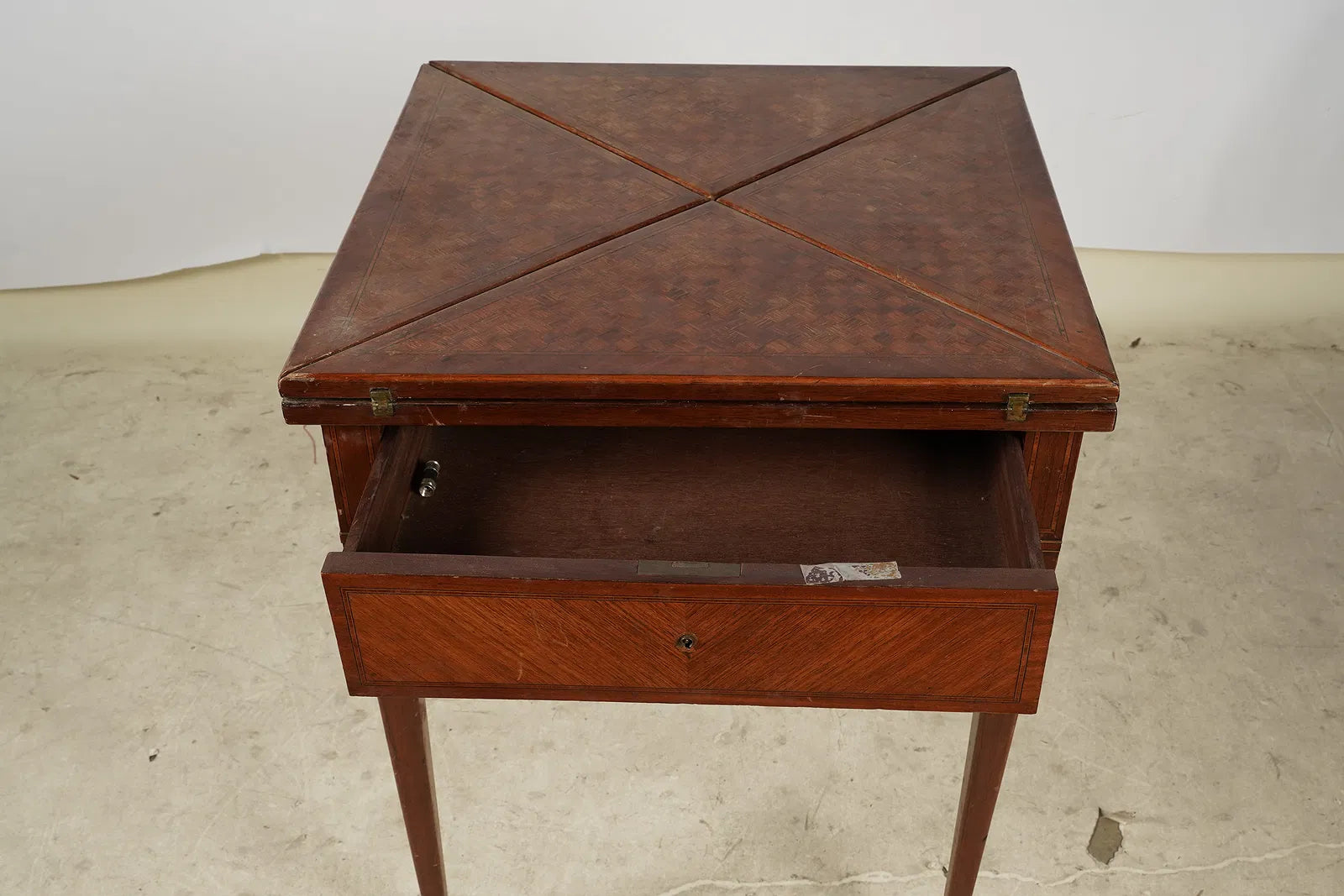 AF1-172: Antique French Directoire Parquetry Handkerchief Game Table Late 19th Century