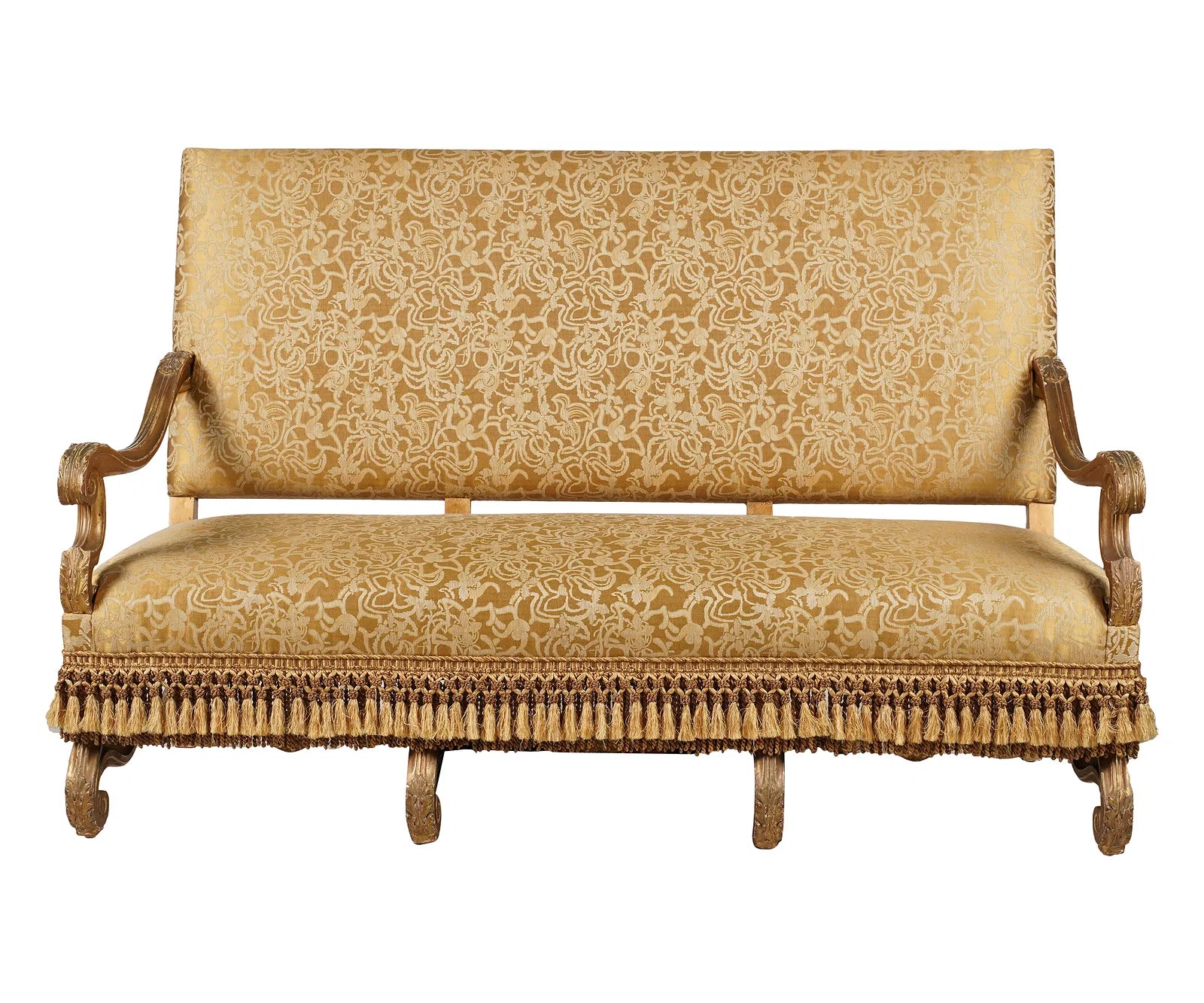 Antique Italian Baroque Giltwood Canape With Fortuny Fabric Late 19th Century | Work of Man