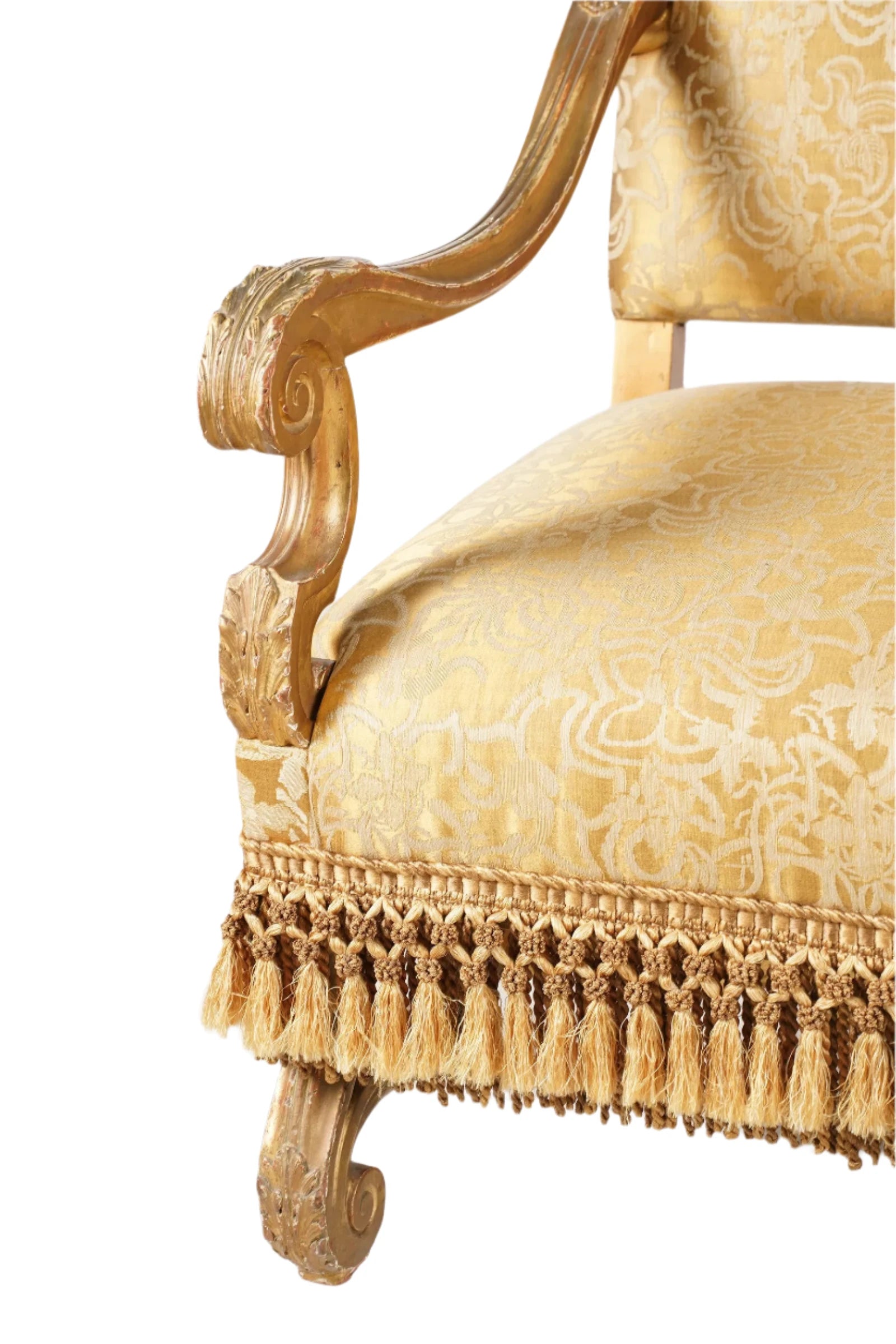 Antique Italian Baroque Giltwood Canape With Fortuny Fabric Late 19th Century | Work of Man