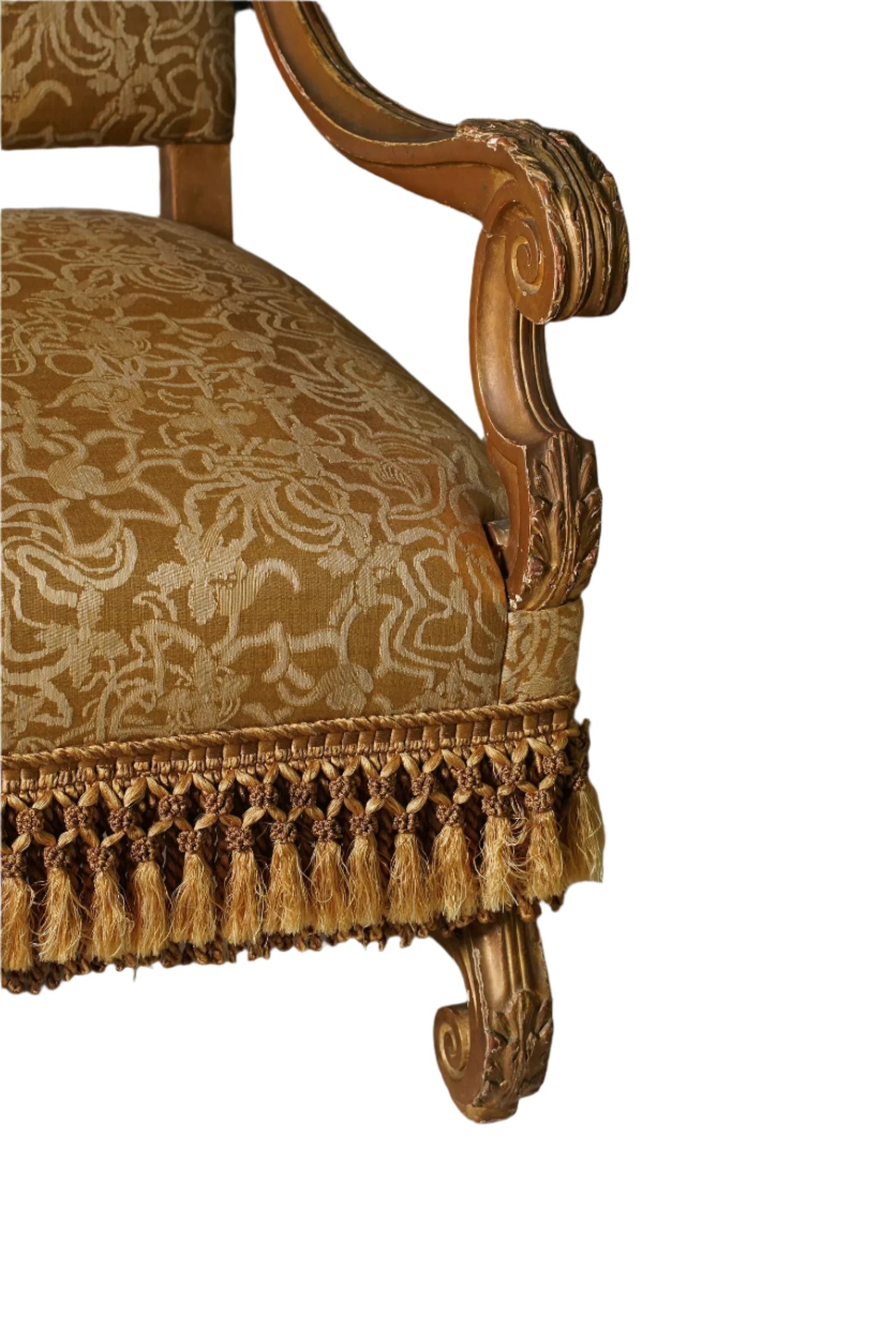 Antique Italian Baroque Giltwood Canape With Fortuny Fabric Late 19th Century | Work of Man