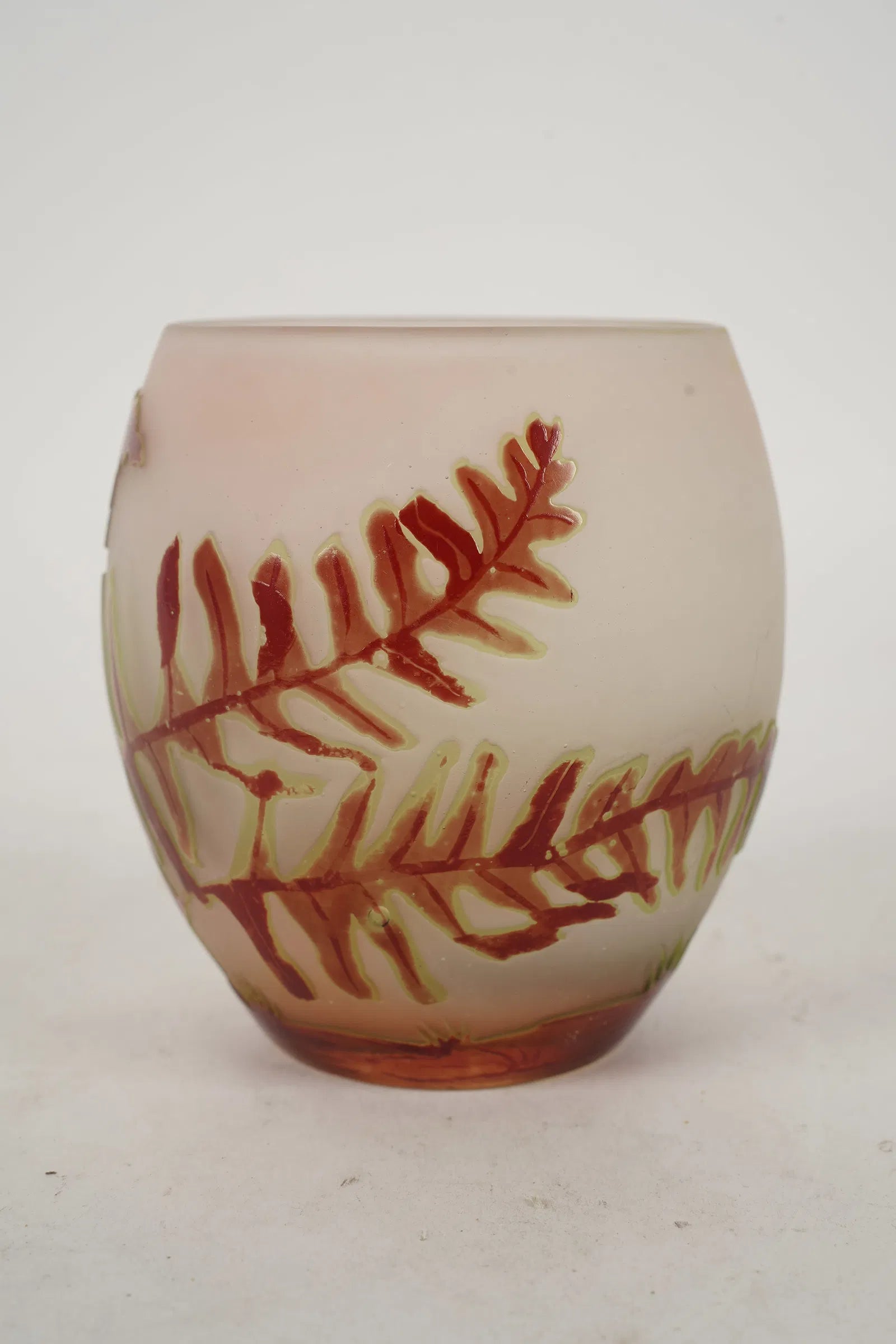 DA4-021: Antique Emile Galle French Cameo Glass Red Fern Vase Circa 1900