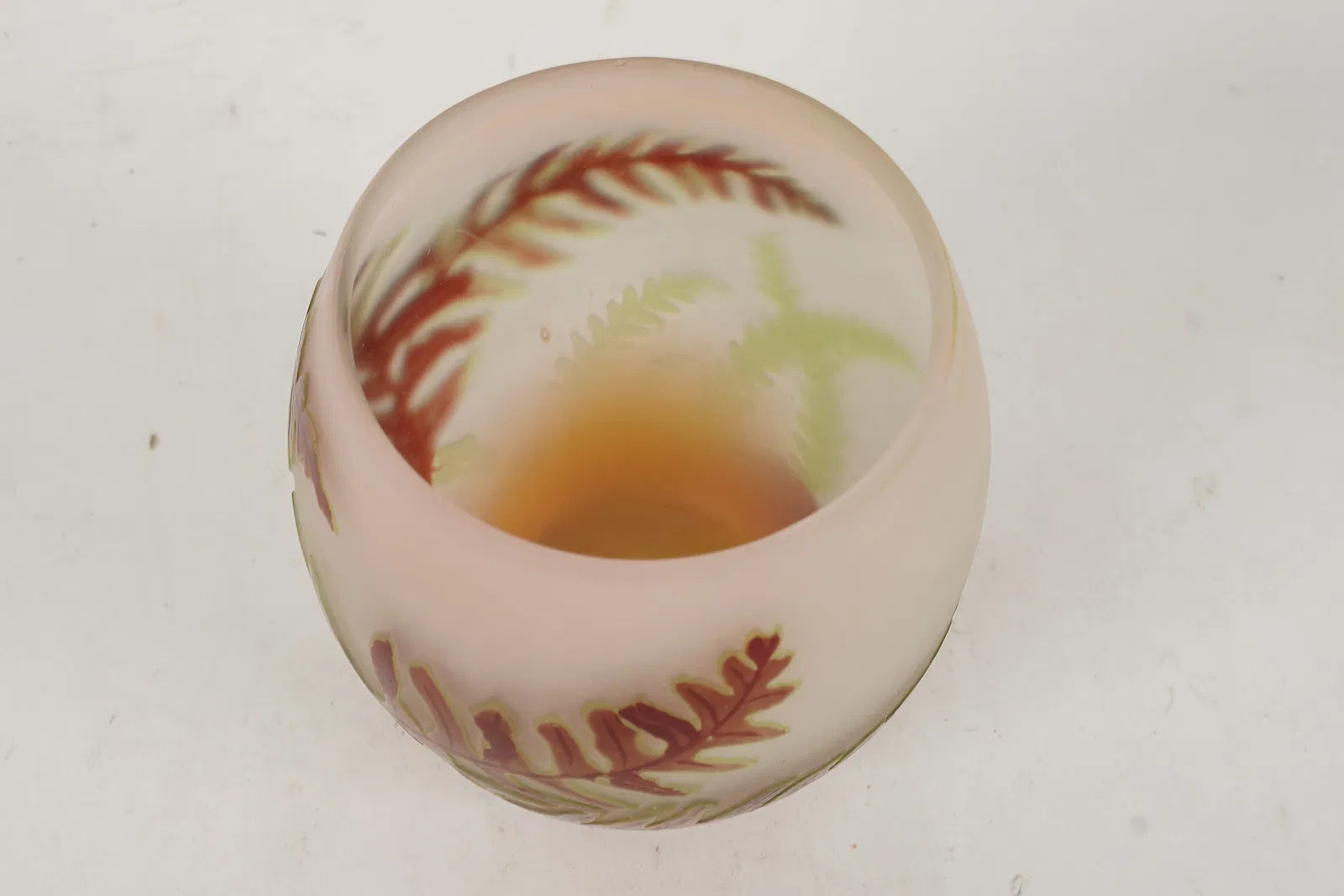 DA4-021: Antique Emile Galle French Cameo Glass Red Fern Vase Circa 1900