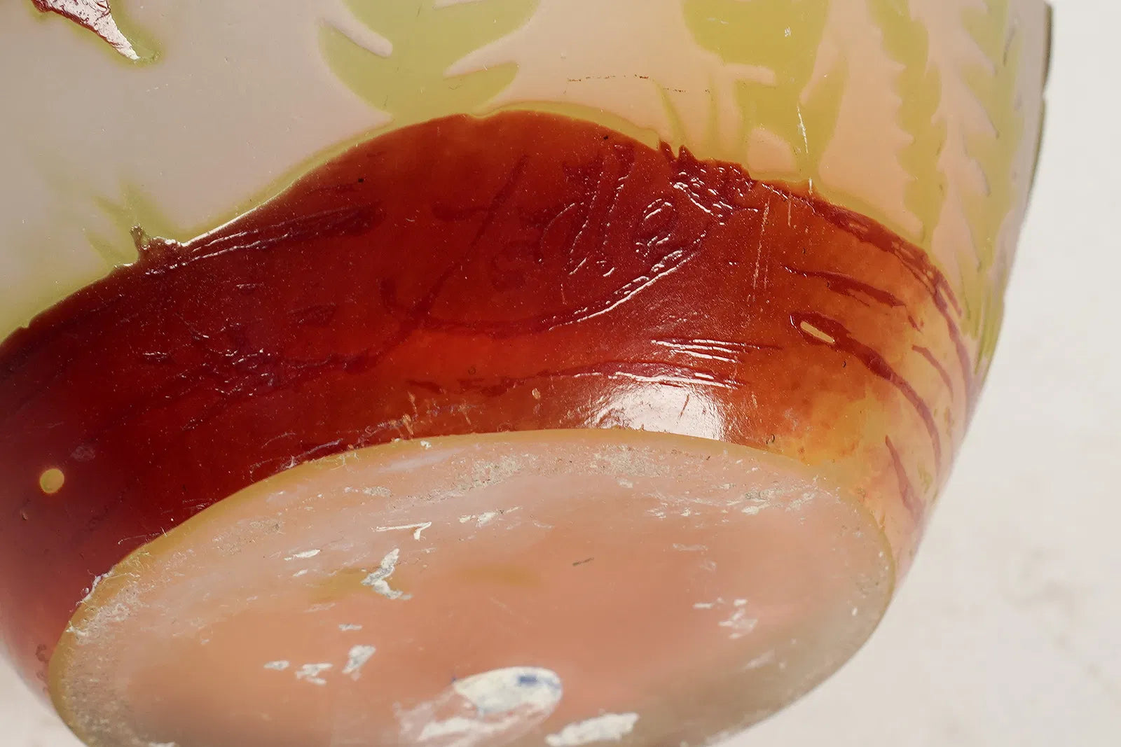 DA4-021: Antique Emile Galle French Cameo Glass Red Fern Vase Circa 1900