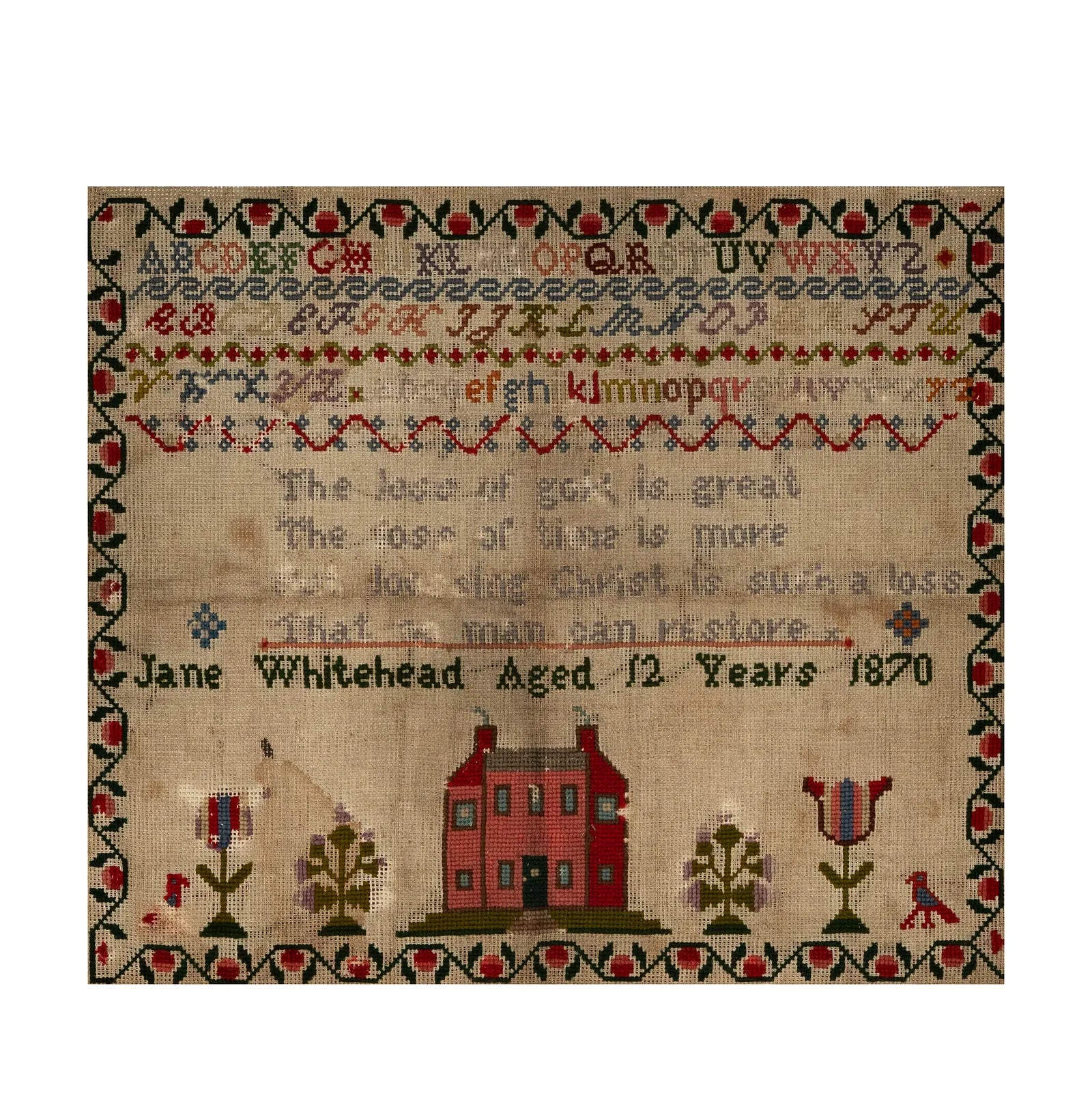 Antique Australian Needlepoint Sampler Jane Whitehead 1870 | Work of Man