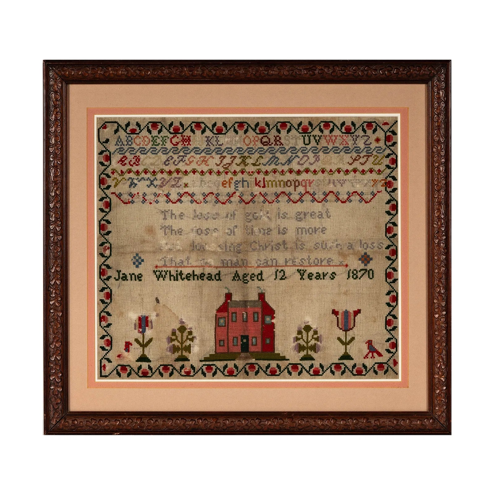 TX2-004: Antique Australian Needlepoint Sampler Jane Whitehead 1870