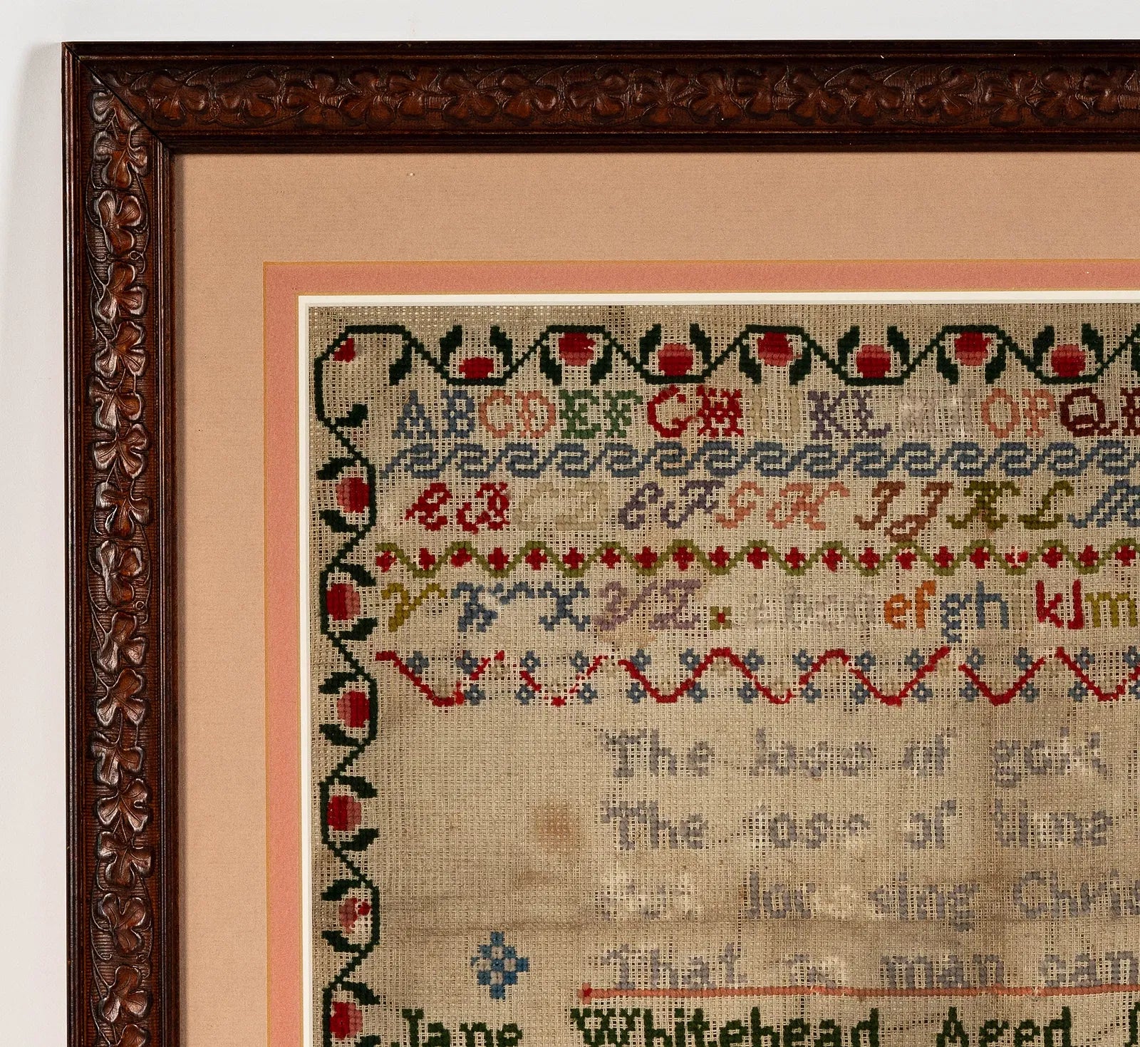 TX2-004: Antique Australian Needlepoint Sampler Jane Whitehead 1870