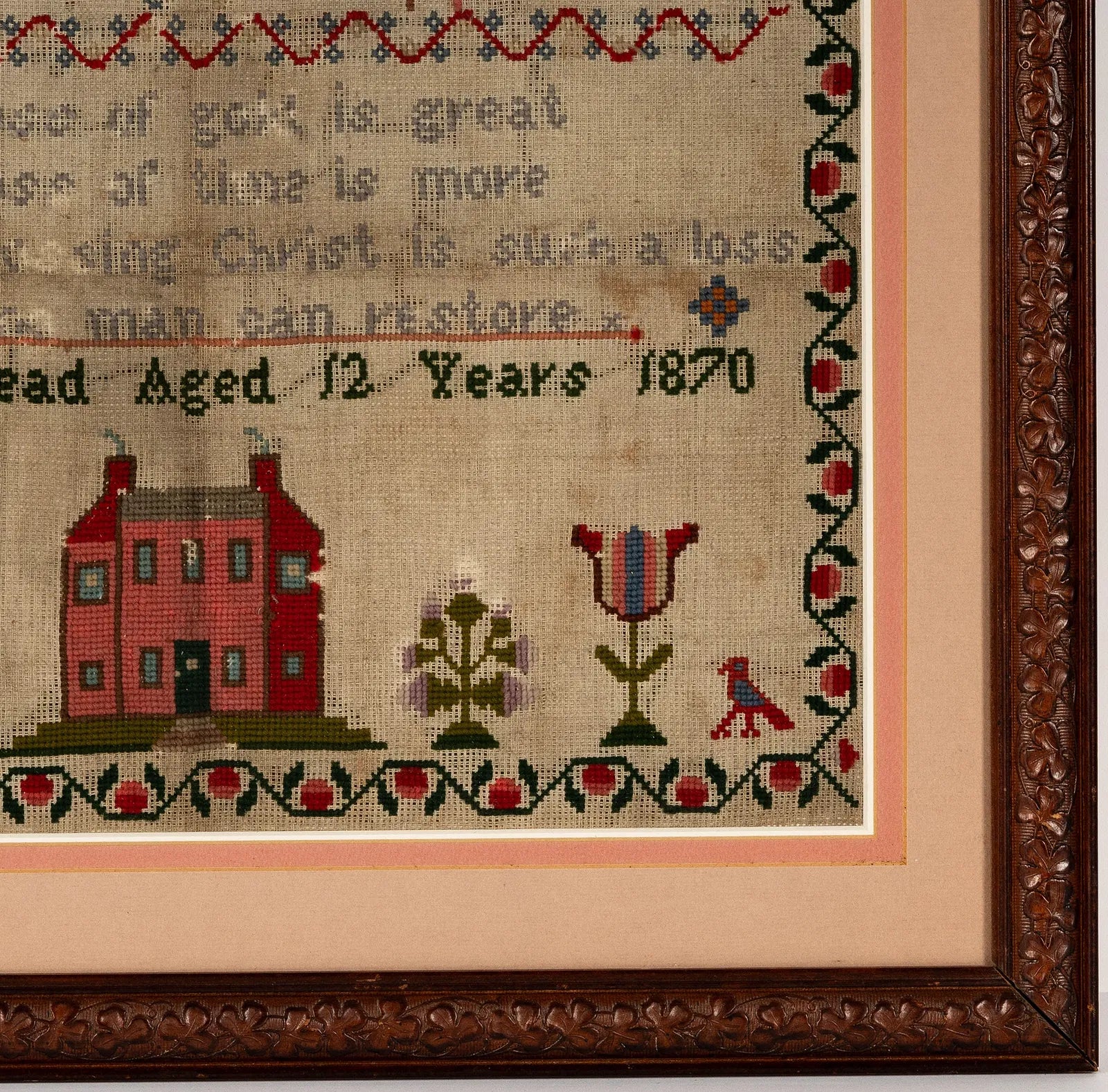 TX2-004: Antique Australian Needlepoint Sampler Jane Whitehead 1870