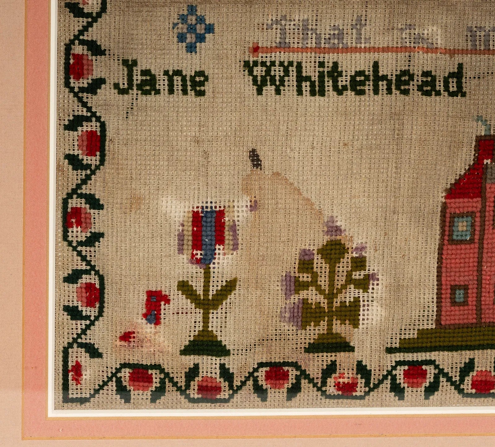 TX2-004: Antique Australian Needlepoint Sampler Jane Whitehead 1870