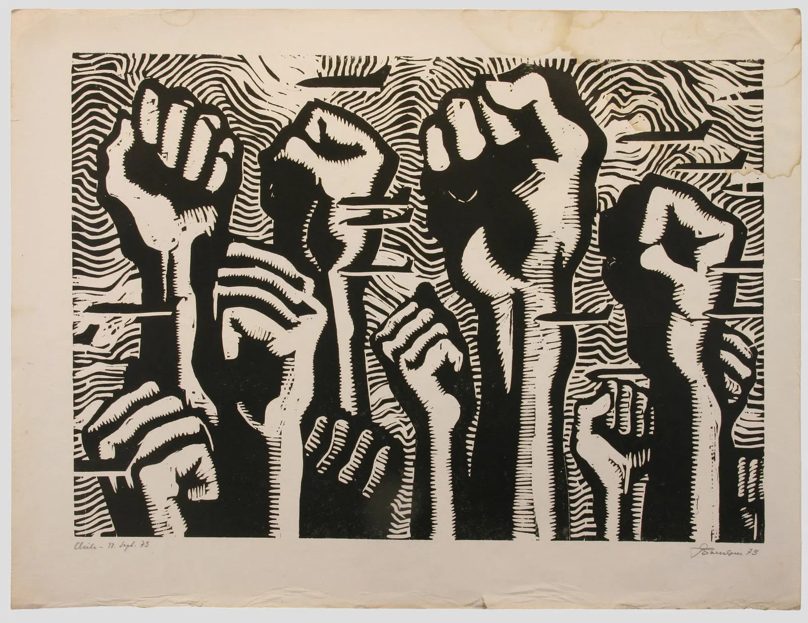 AW10-015: Linocut Chilean Revolution Commemorating September 11, 1973