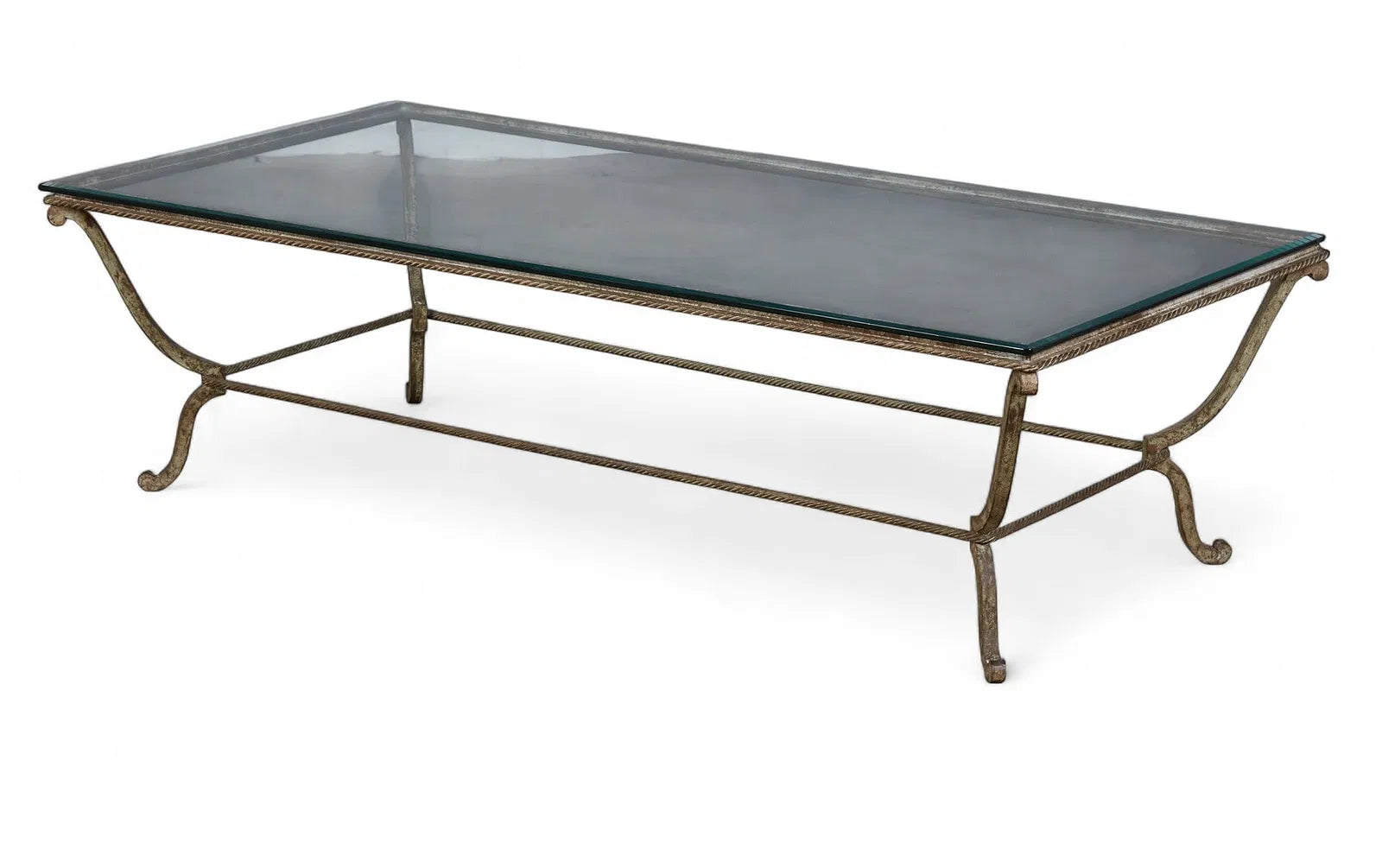 Contemporary Hand Forged Wrought Iron Coffee Table With Glass Top | Work of Man