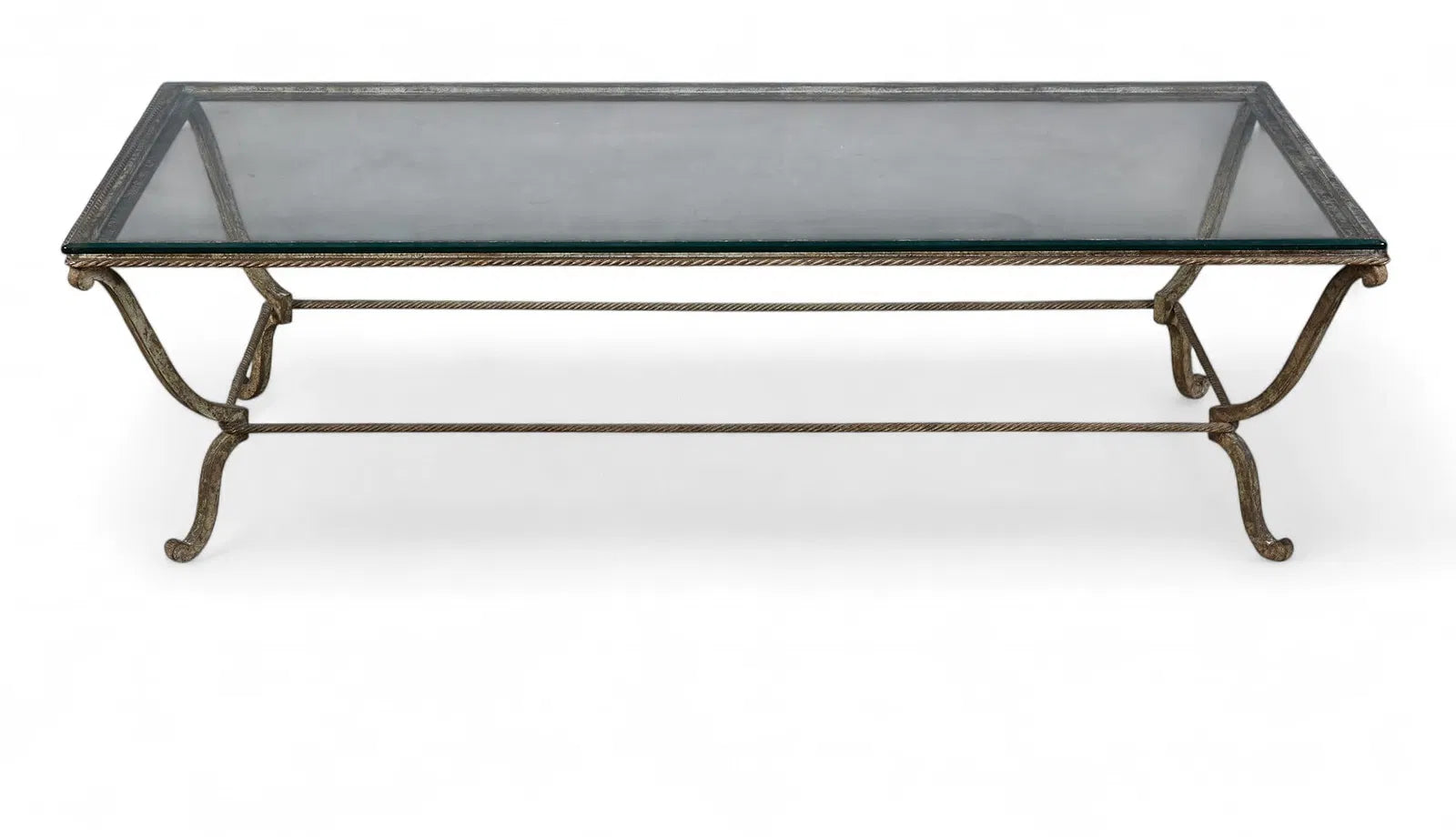 AF1-079: Contemporary Hand Forged Wrought Iron Coffee Table With Glass Top