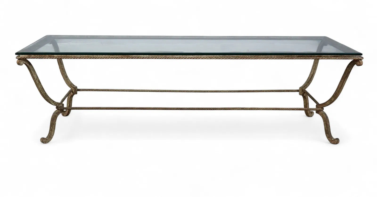 AF1-079: Contemporary Hand Forged Wrought Iron Coffee Table With Glass Top