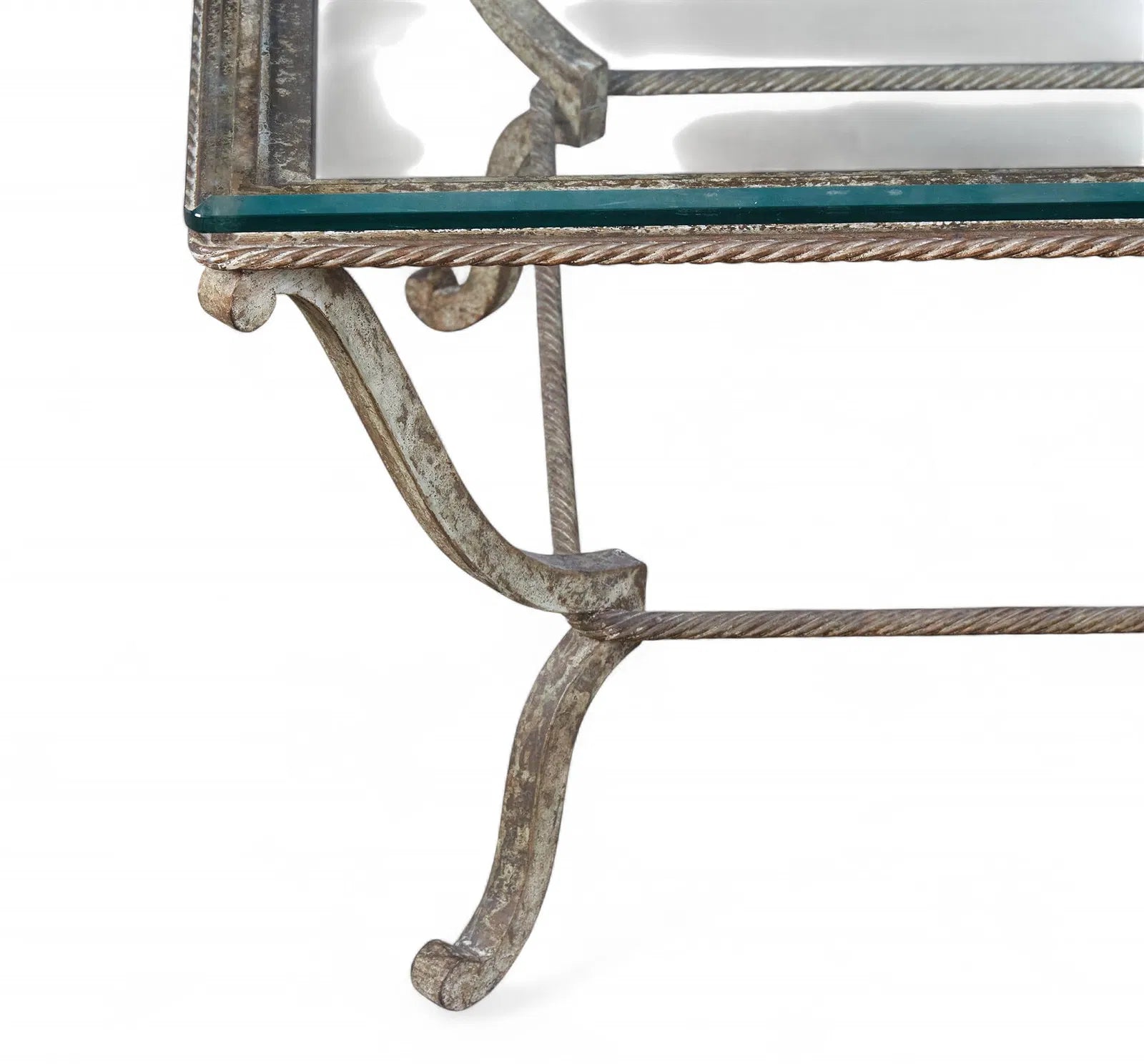 AF1-079: Contemporary Hand Forged Wrought Iron Coffee Table With Glass Top