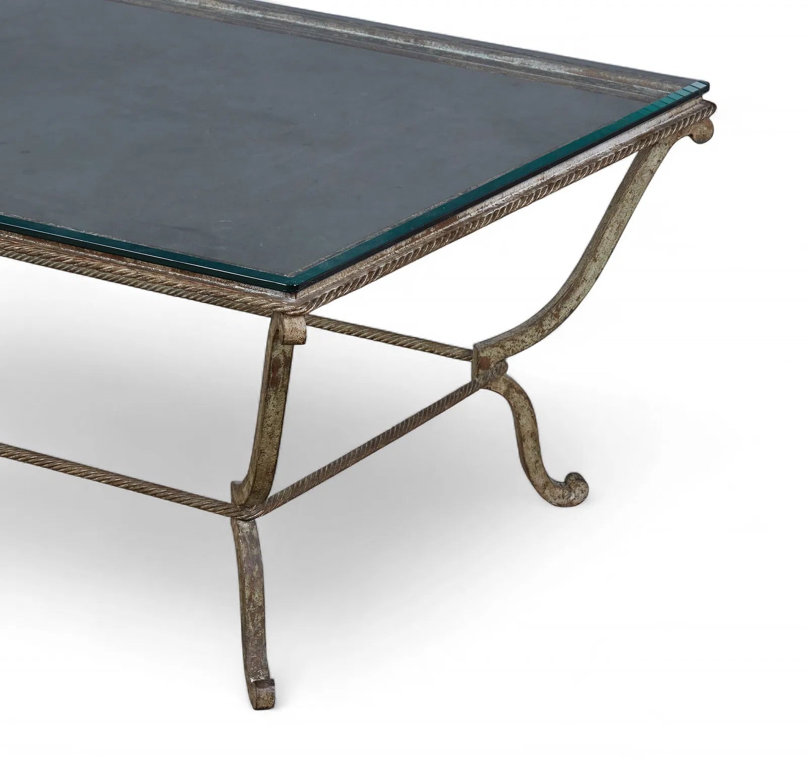 AF1-079: Contemporary Hand Forged Wrought Iron Coffee Table With Glass Top