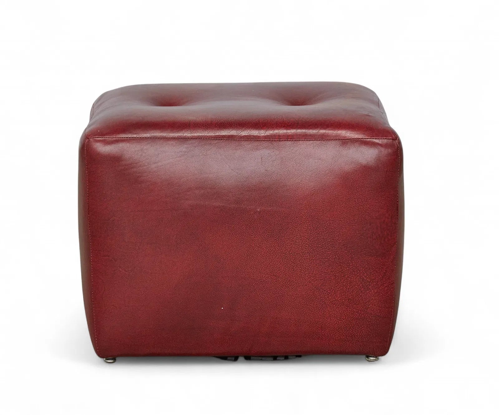 AF2-087: Vintage Red Leather Tufted Pouf Ottoman