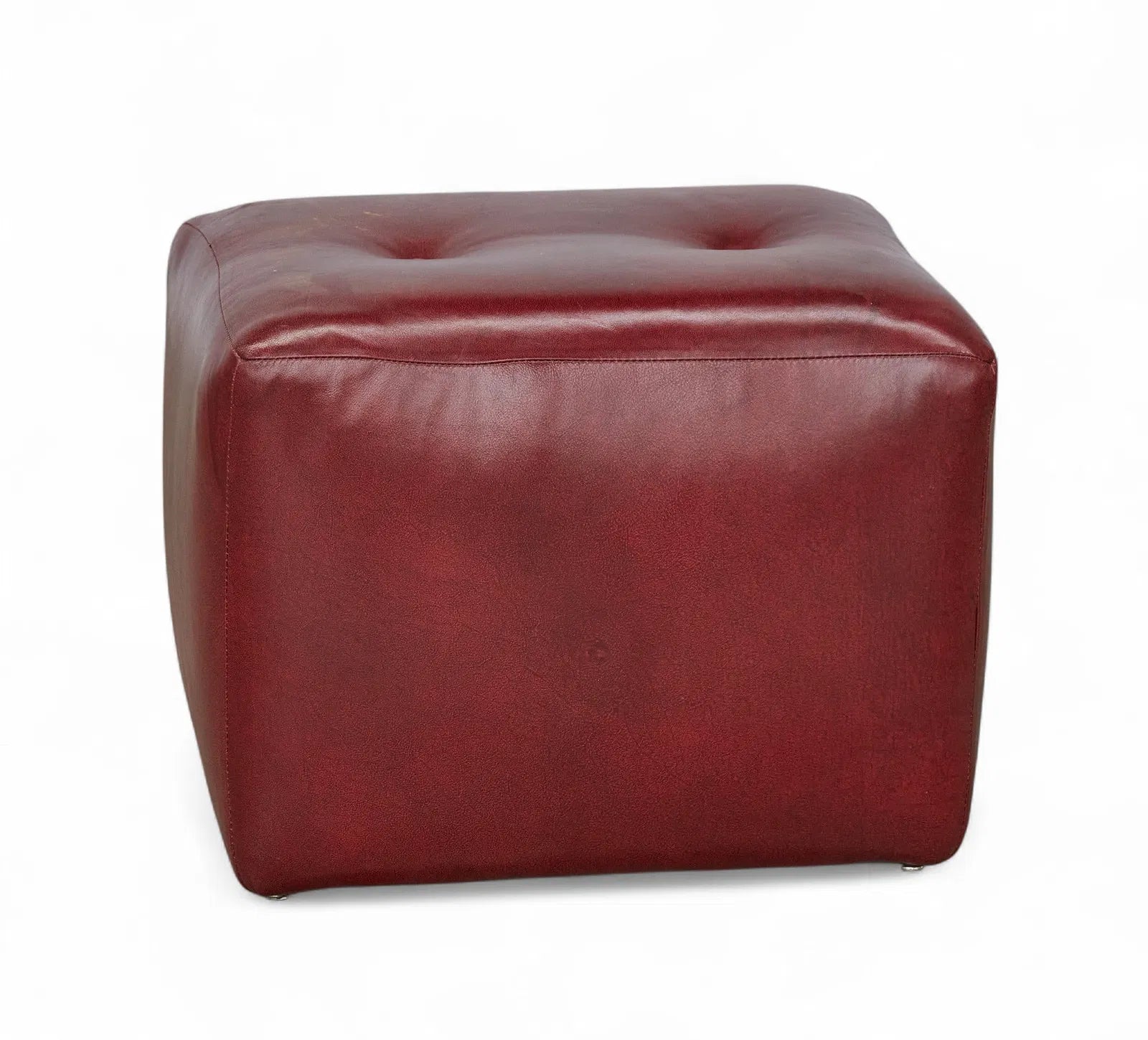 AF2-087: Vintage Red Leather Tufted Pouf Ottoman