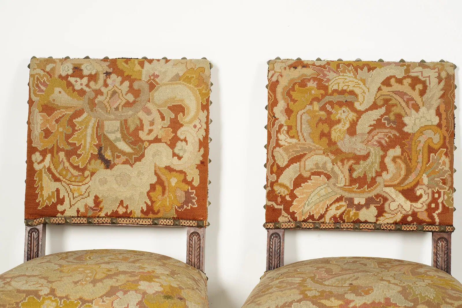 AF2-076: Antique Renaissance Revival Side Chairs With Needlepoint Upholstery Set of Four Late 19th Century