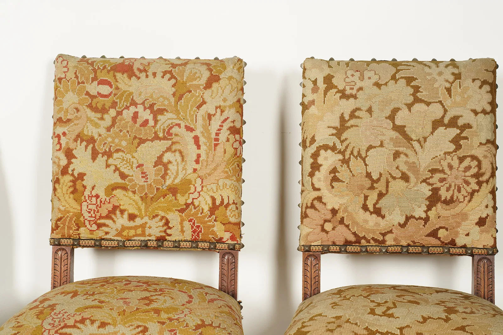 AF2-076: Antique Renaissance Revival Side Chairs With Needlepoint Upholstery Set of Four Late 19th Century