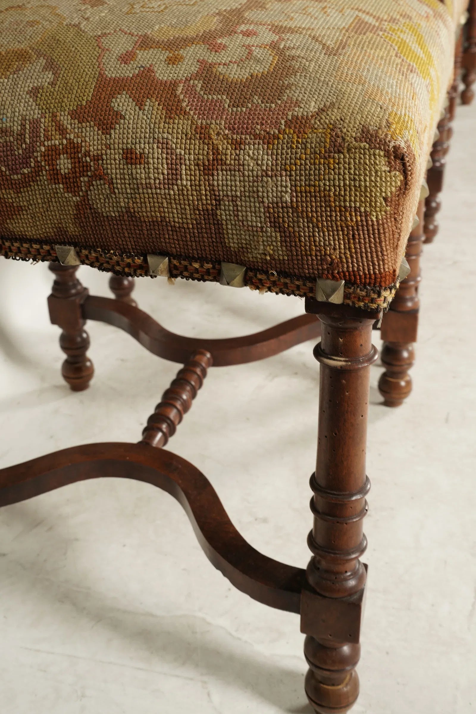 AF2-076: Antique Renaissance Revival Side Chairs With Needlepoint Upholstery Set of Four Late 19th Century