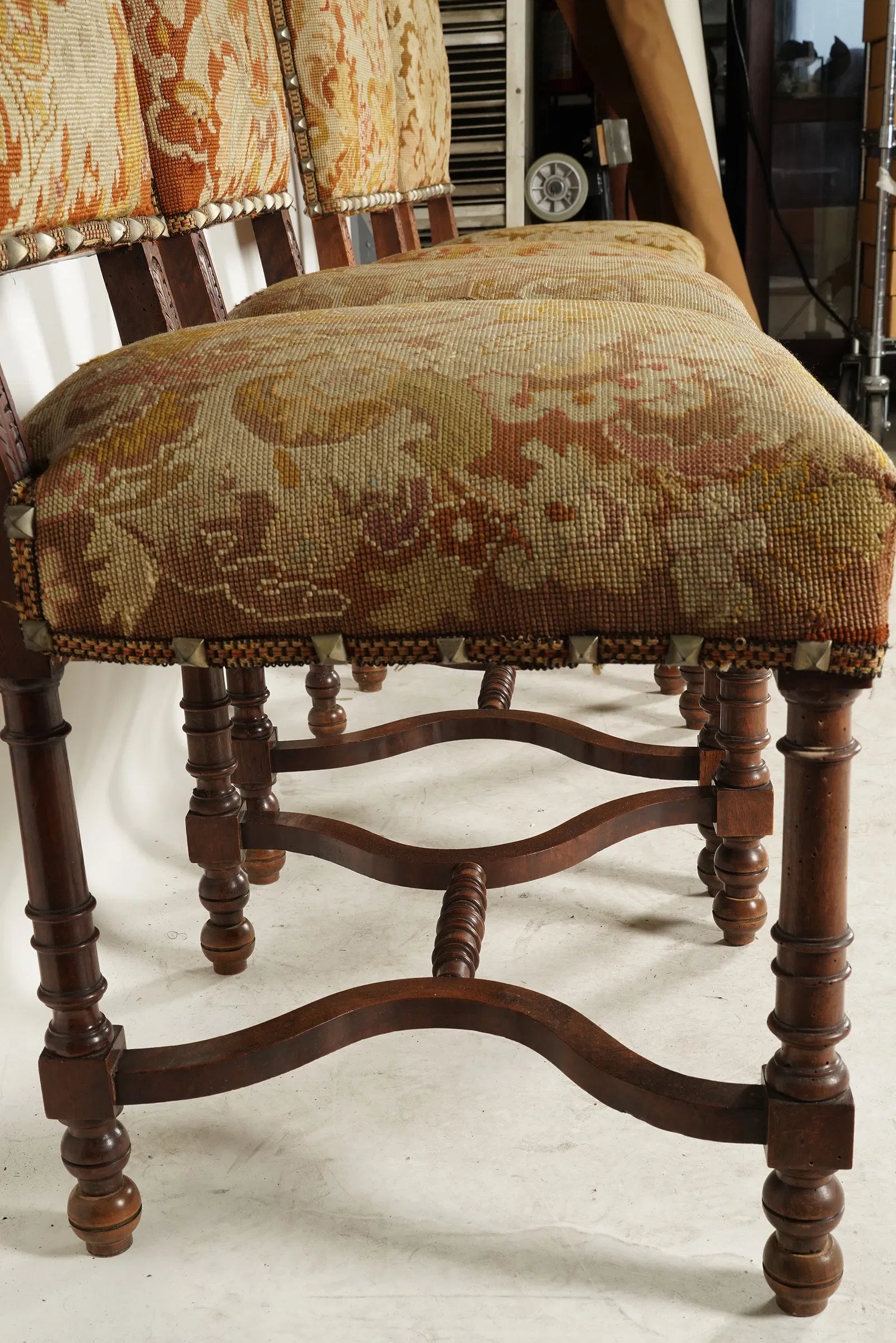 AF2-076: Antique Renaissance Revival Side Chairs With Needlepoint Upholstery Set of Four Late 19th Century