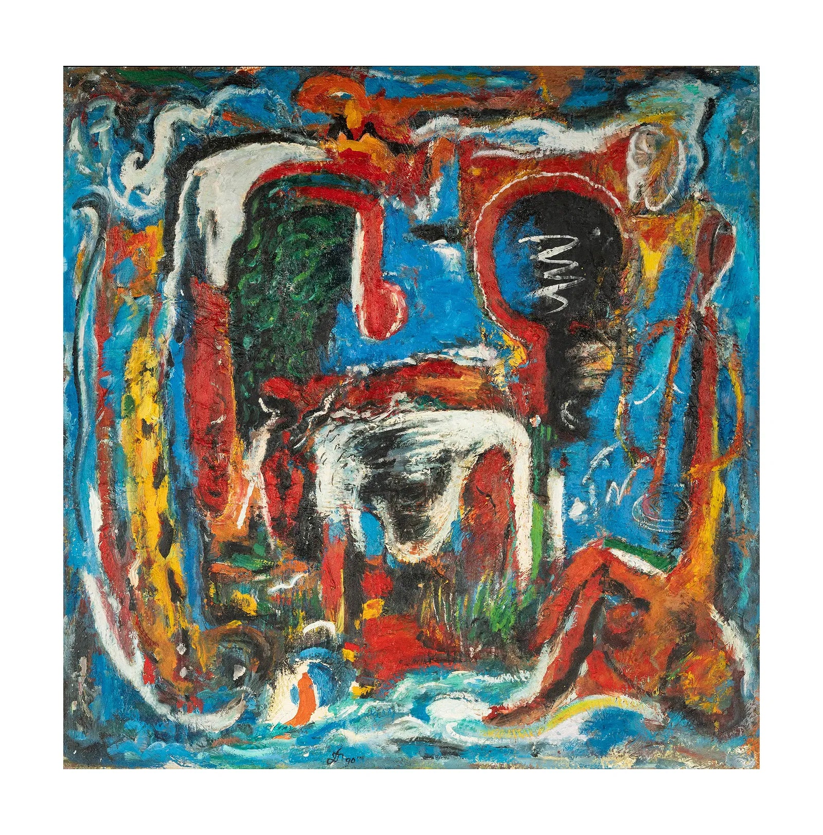 Abstract Expressionist Oil on Canvas Painting Signed "DK" | Work of Man