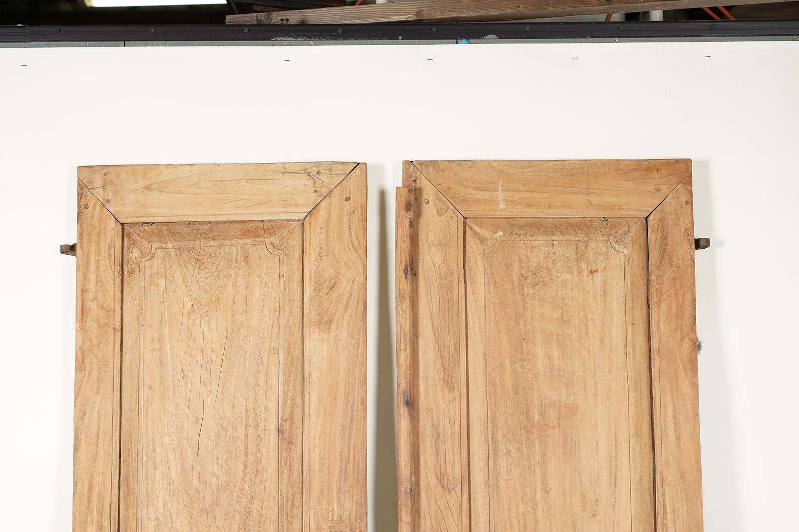 AA7-040: Pair of Rustic Walnut Paneled Doors With Iron Hinges