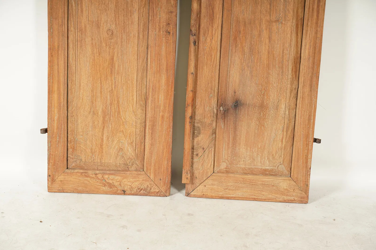 AA7-040: Pair of Rustic Walnut Paneled Doors With Iron Hinges