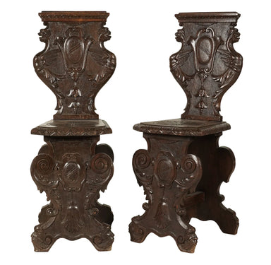 Antique Pair Renaissance Revival Sgabello Chairs 19th Century | Work of Man