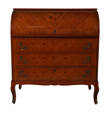 French  Louis XV Style Parquetry and Marquetry Cylinder Desk | Work of Man