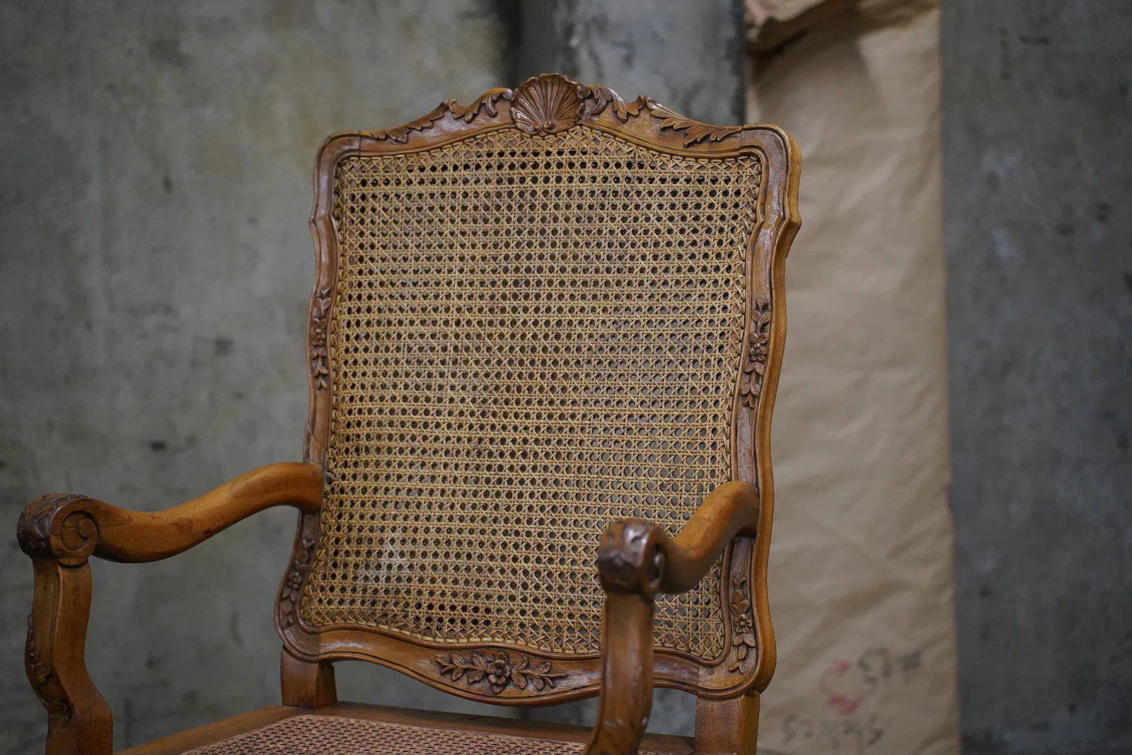 AF2-082: Antique Pair Carved Walnut Louis XV French Provincial Caned Fauteuils Late 19th Century
