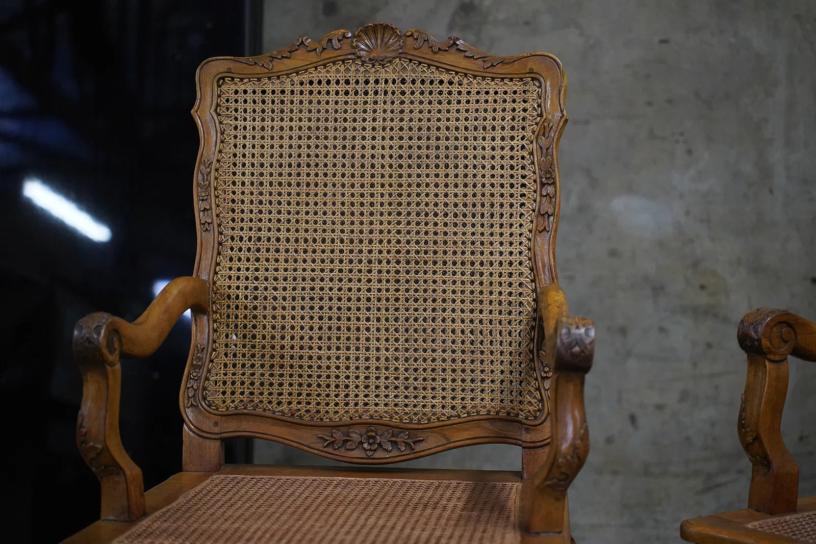 AF2-082: Antique Pair Carved Walnut Louis XV French Provincial Caned Fauteuils Late 19th Century