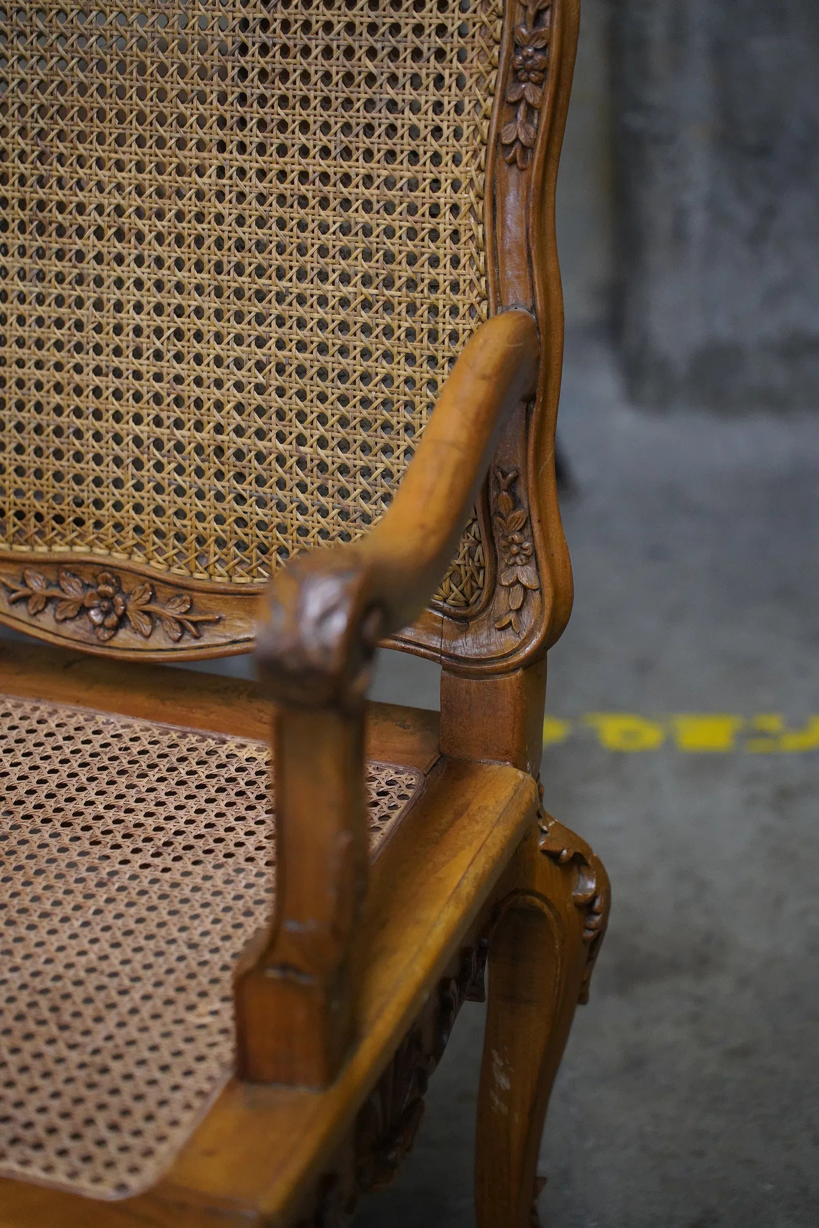 AF2-082: Antique Pair Carved Walnut Louis XV French Provincial Caned Fauteuils Late 19th Century
