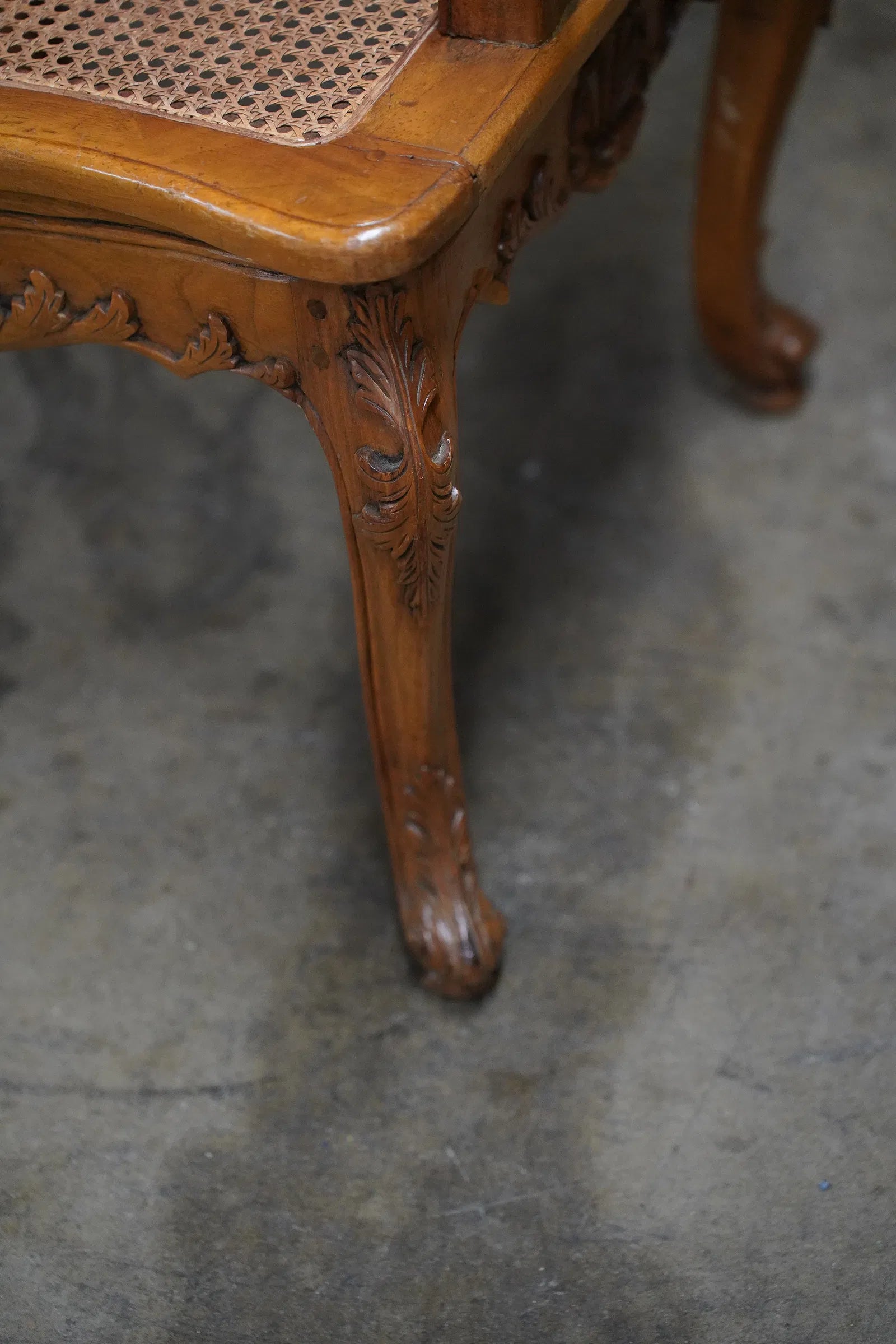 AF2-082: Antique Pair Carved Walnut Louis XV French Provincial Caned Fauteuils Late 19th Century