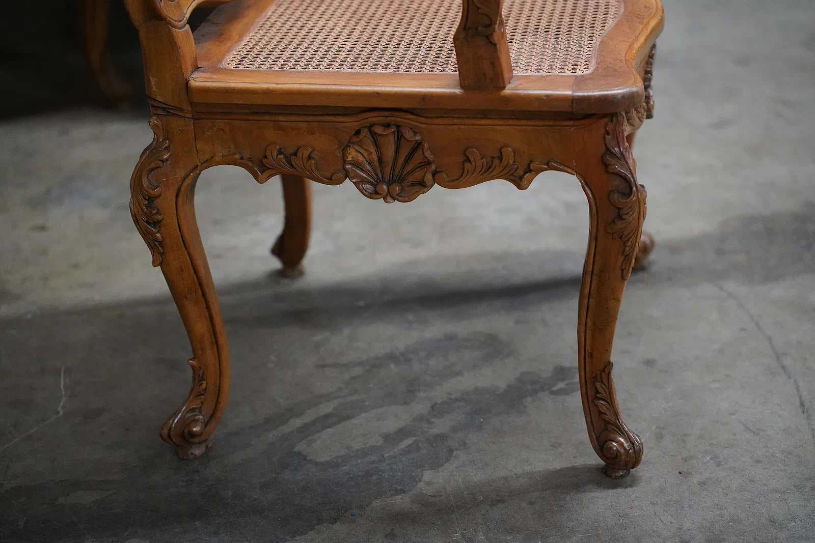 AF2-082: Antique Pair Carved Walnut Louis XV French Provincial Caned Fauteuils Late 19th Century