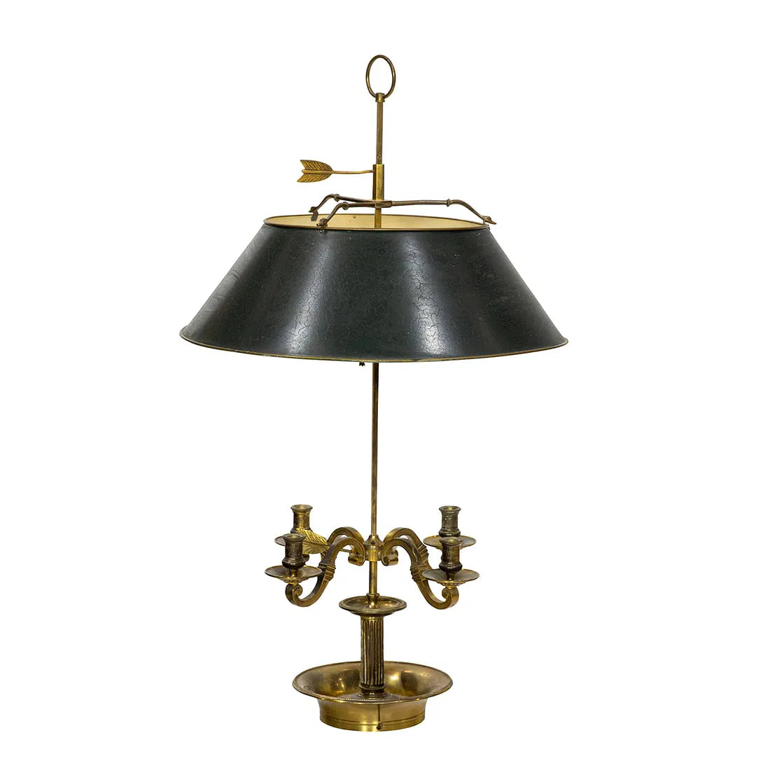 Antique French Gilt Brass Bouillotte Lamp With Tole Shade | Work of Man