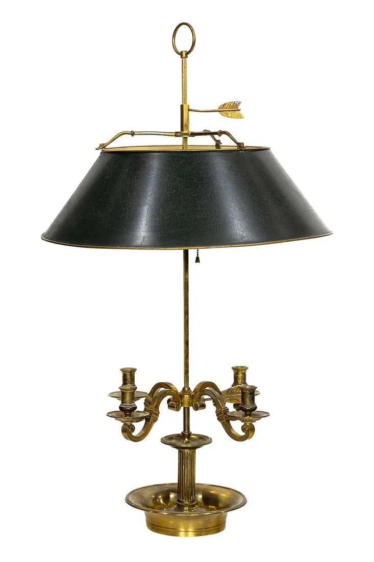 AL2-048: Antique French Gilt Brass Bouillotte Lamp With Tole Shade
