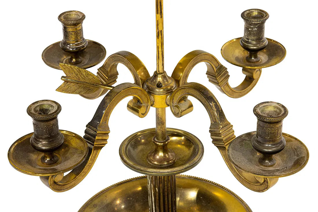 AL2-048: Antique French Gilt Brass Bouillotte Lamp With Tole Shade