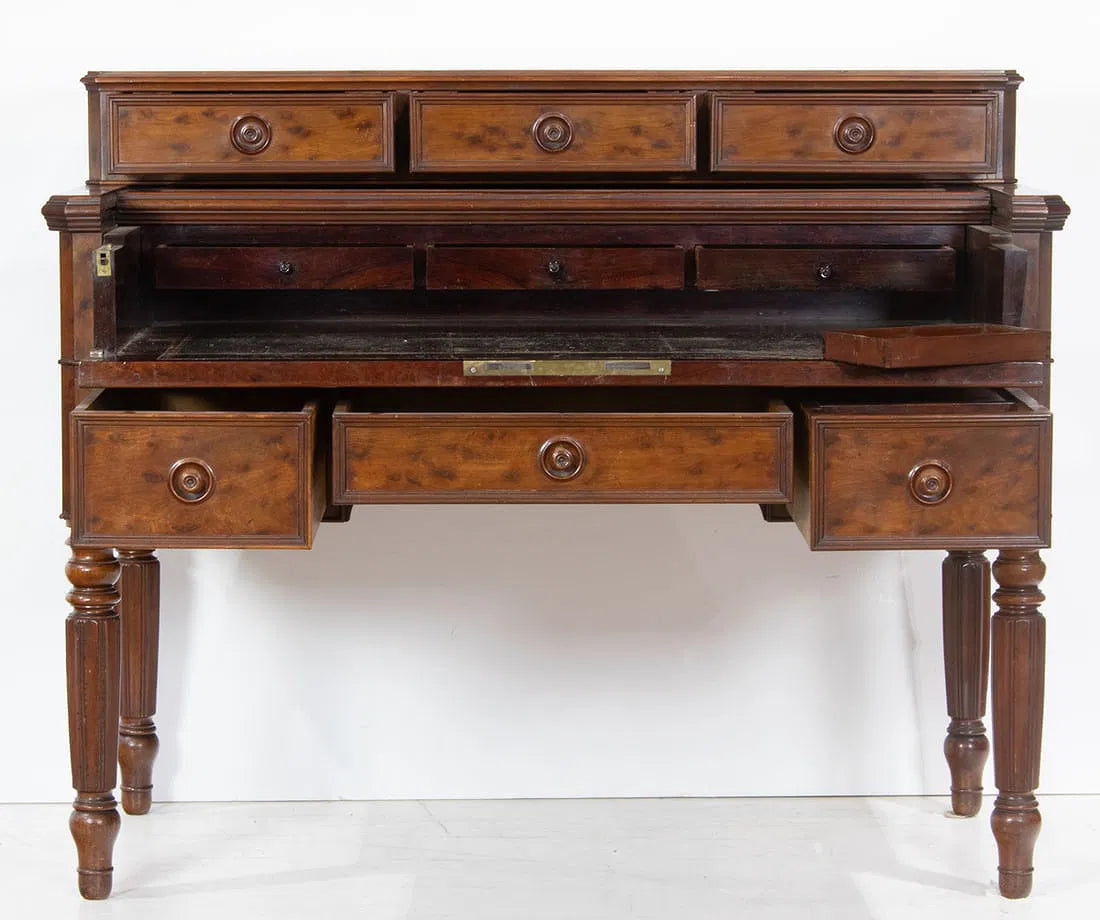 AF5-044: Antique French Restoration Plum Pudding Mahogany Secretary Circa 1830