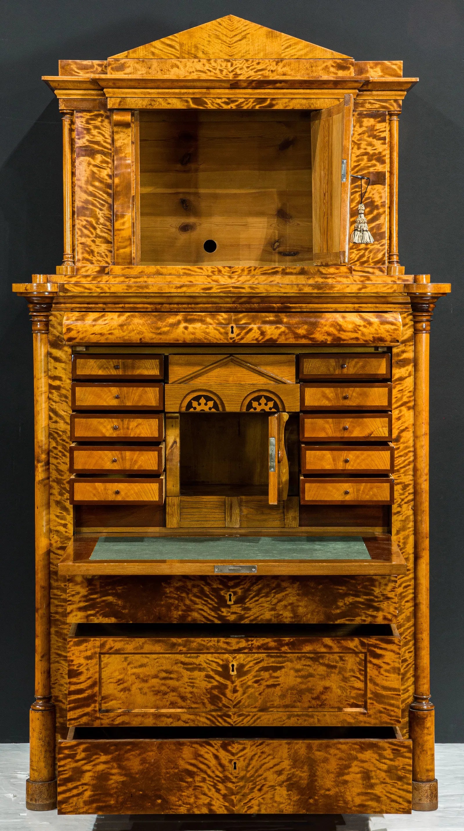 AF5-051: Antique Classical Biedermeier Karelian Birch Secretary Early 19th Century