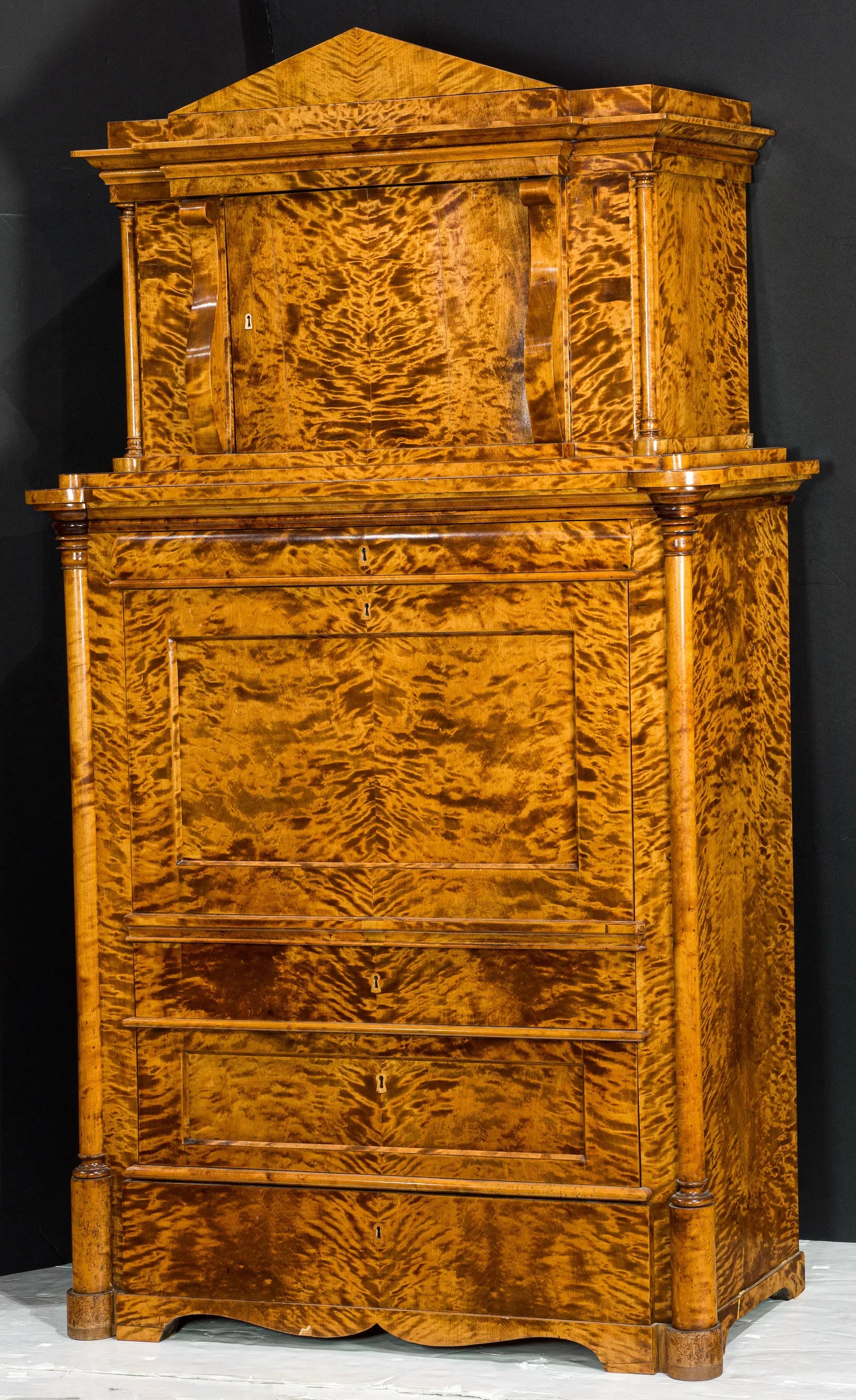 AF5-051: Antique Classical Biedermeier Karelian Birch Secretary Early 19th Century