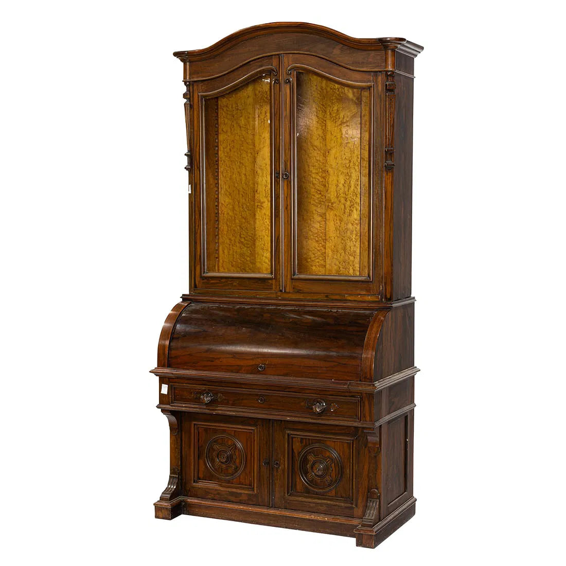 Antique American Victorian Rosewood Birdseye Maple Secretary Bookcase | Work of Man