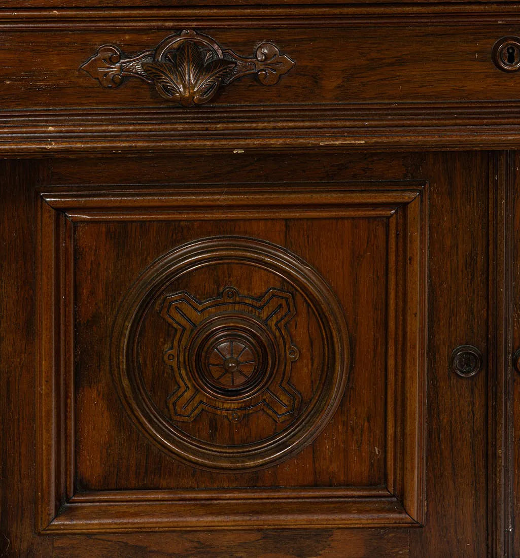 AF5-052: Antique American Victorian Rosewood Birdseye Maple Secretary Bookcase