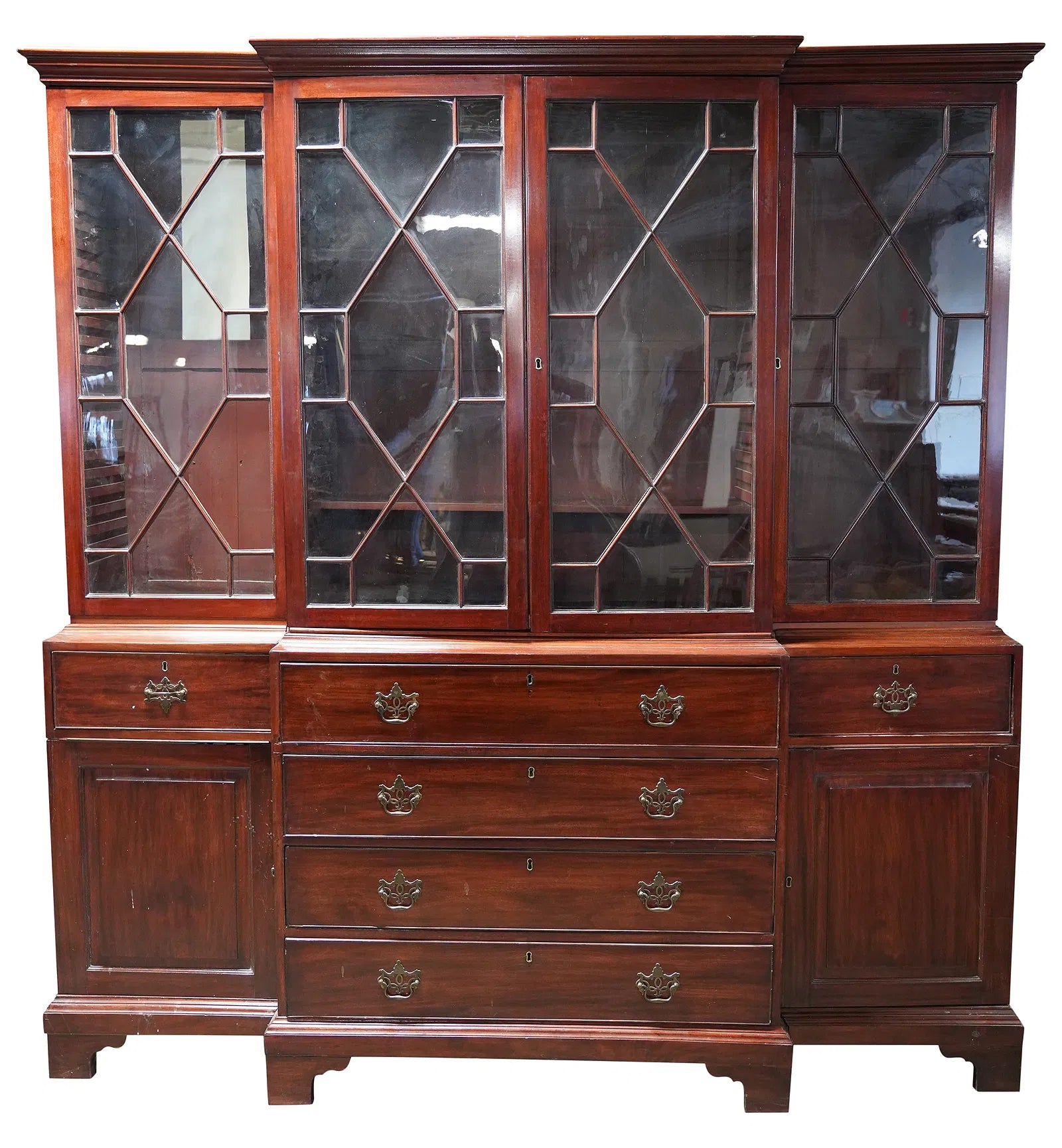 Antique George III Mahogany Breakfront Bookcase Bureau Early 19th Century | Work of Man