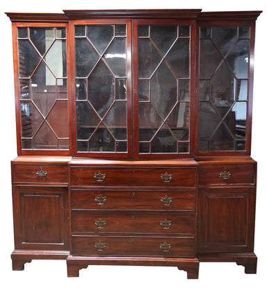 Antique George III Mahogany Breakfront Bookcase Bureau Early 19th Century | Work of Man