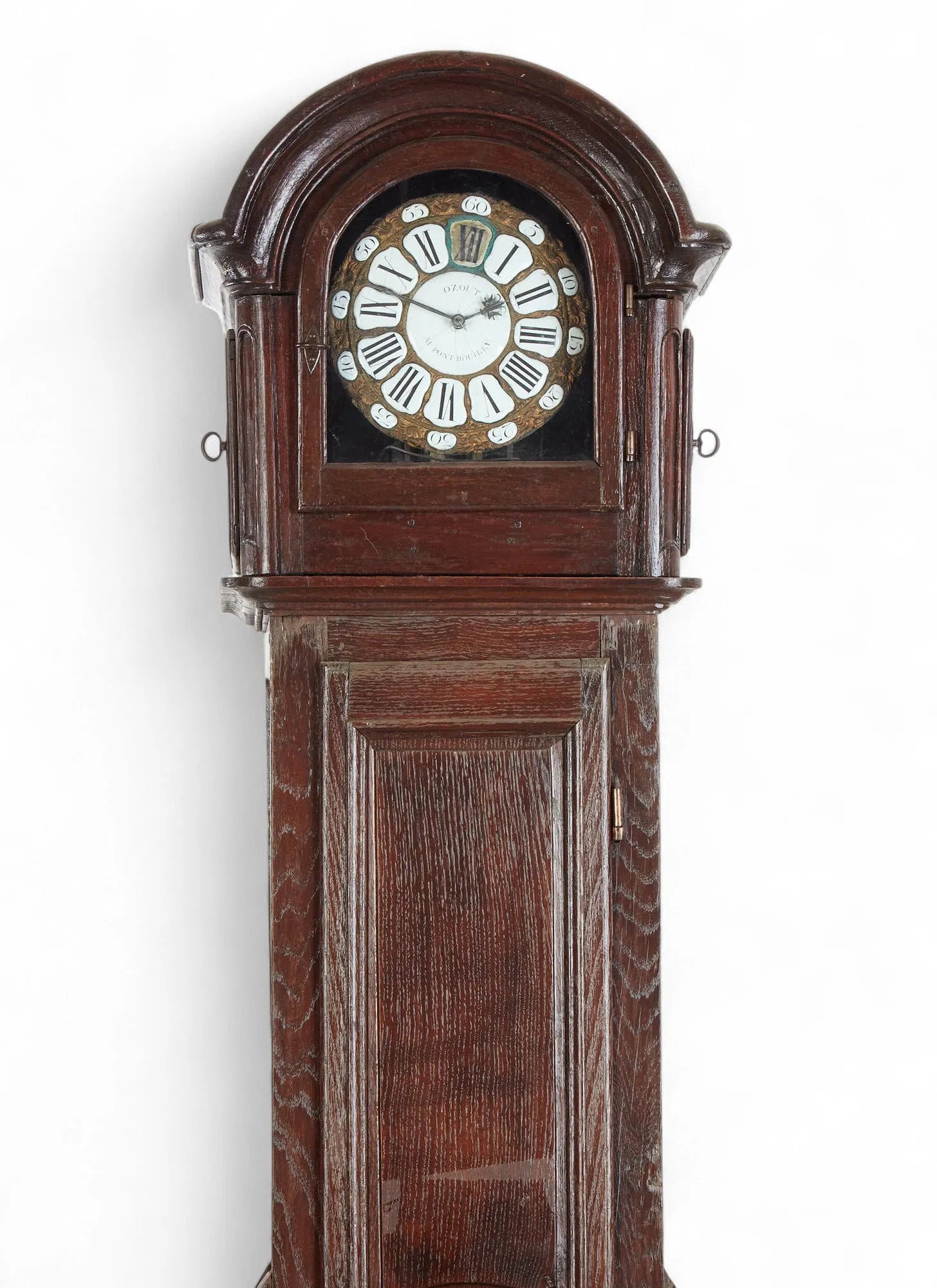 TK1-010: Antique Louis XV Provincial Oak Regulateur Tall Case Clock, Ozout, Pont-dOuilly  Late 18th Century