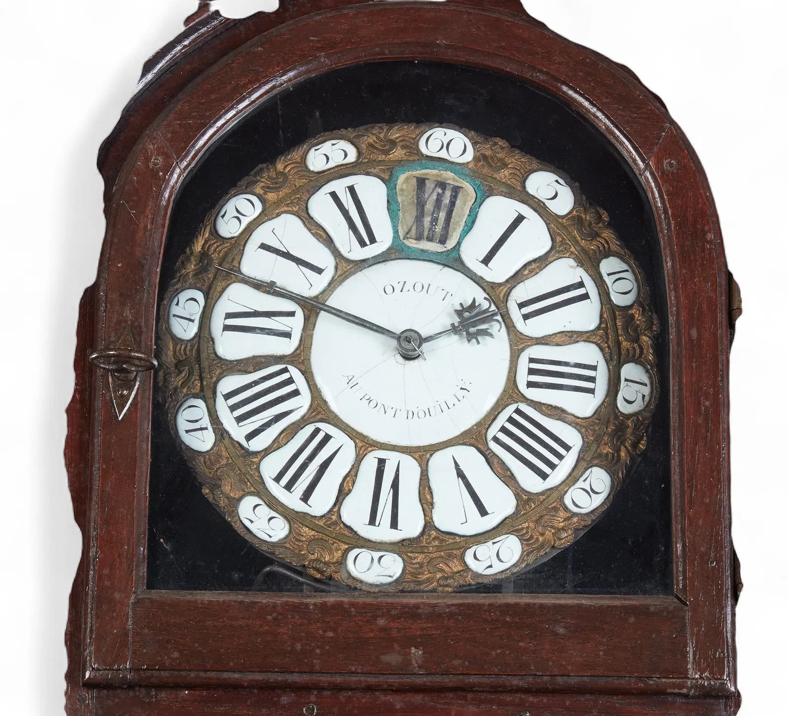 TK1-010: Antique Louis XV Provincial Oak Regulateur Tall Case Clock, Ozout, Pont-dOuilly  Late 18th Century
