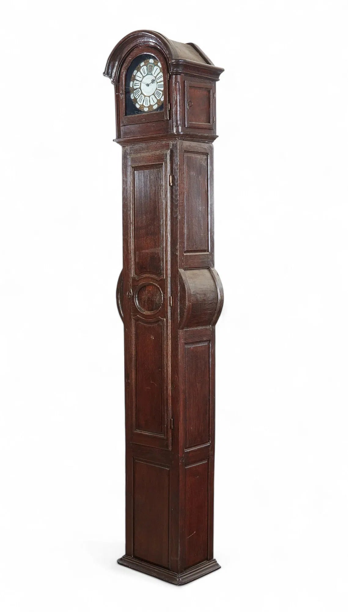 TK1-010: Antique Louis XV Provincial Oak Regulateur Tall Case Clock, Ozout, Pont-dOuilly  Late 18th Century