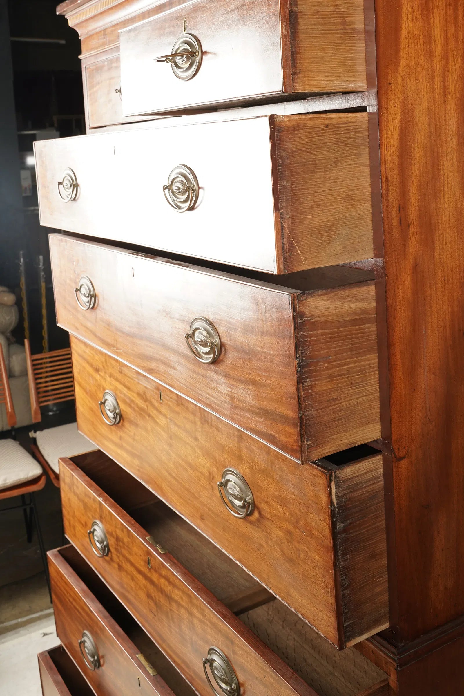 AF4-042: Antique American Federal Mahogany Hepplewhite Style Chest on Chest Circa 1800