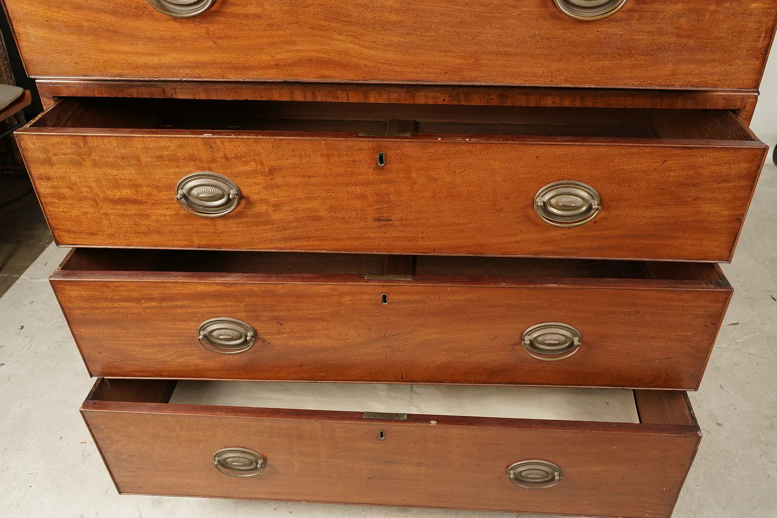 AF4-042: Antique American Federal Mahogany Hepplewhite Style Chest on Chest Circa 1800
